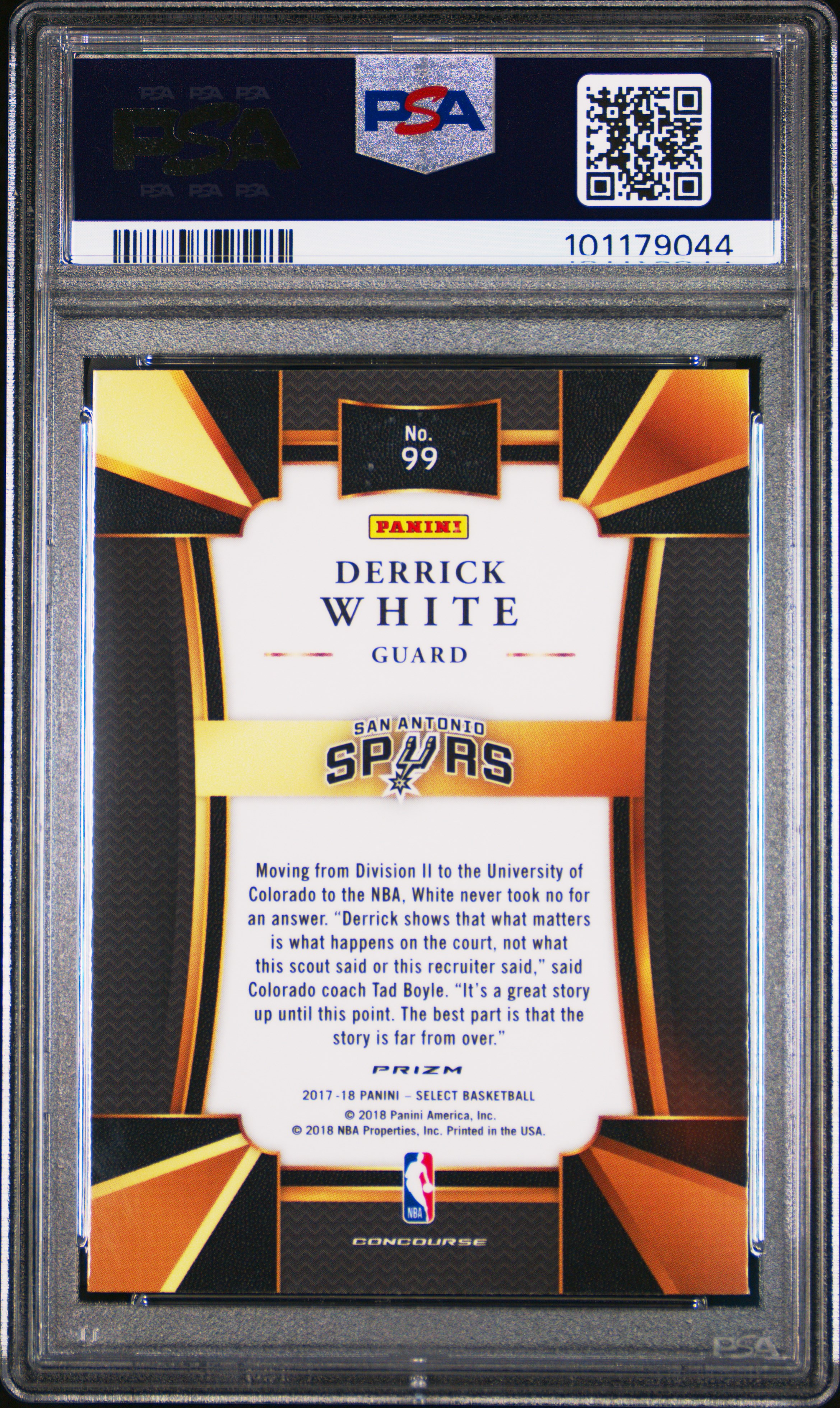 2017 Panini Select Derrick White #99 (Tri-Color Prizm) Gem Mt 10 back