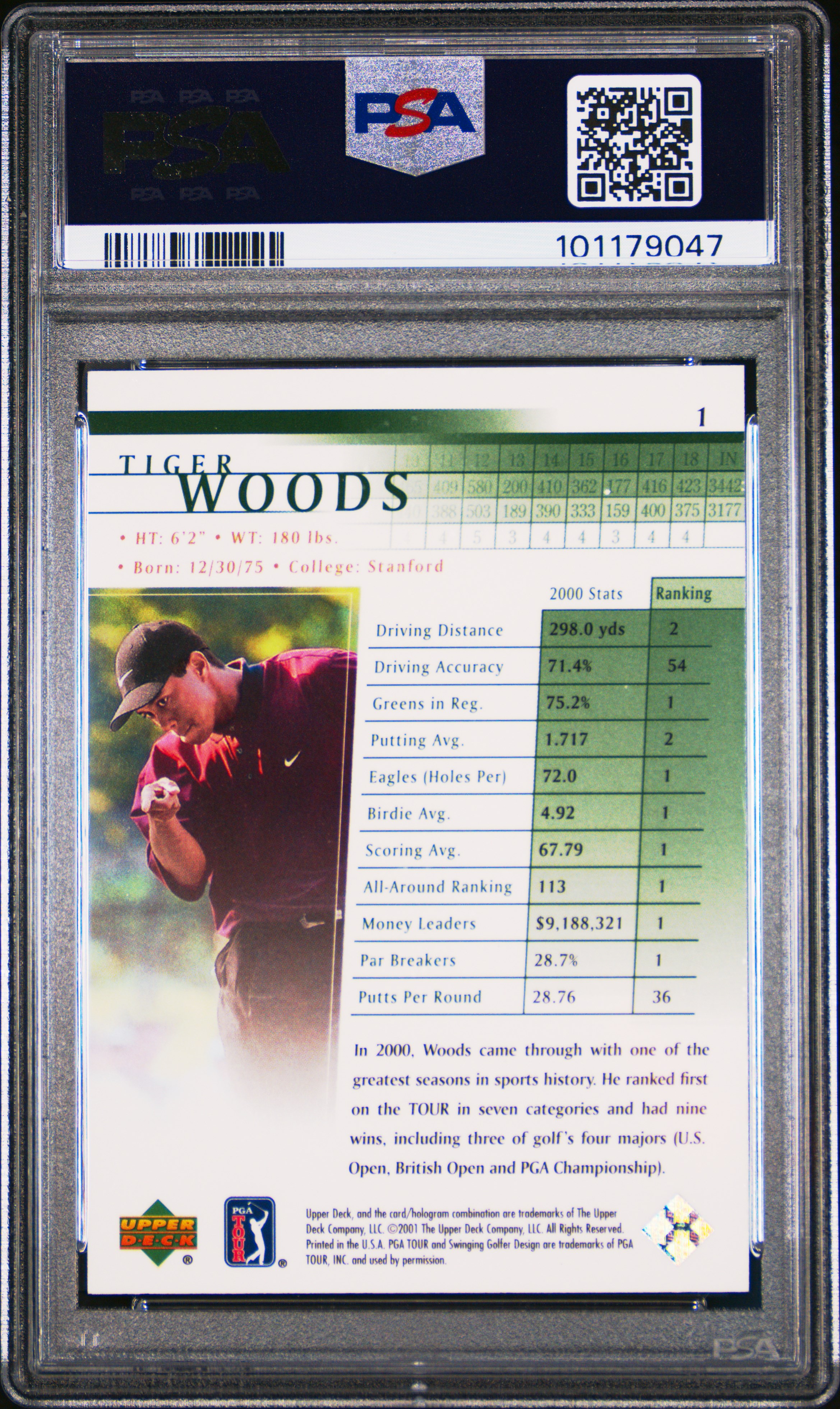 2001 Upper Deck Golf Tiger Woods #1 Mint 9 back