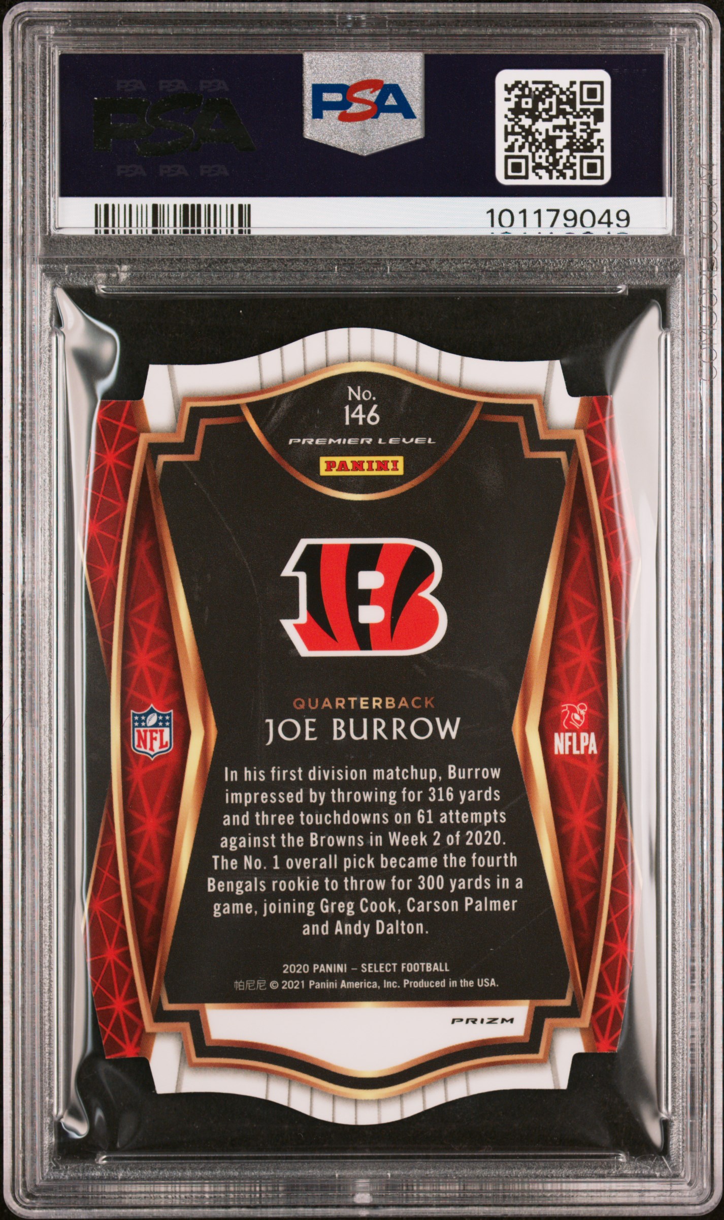 2020 Panini Select Joe Burrow #146 (Die-Cut Maroon Prizm) Gem Mt 10 back