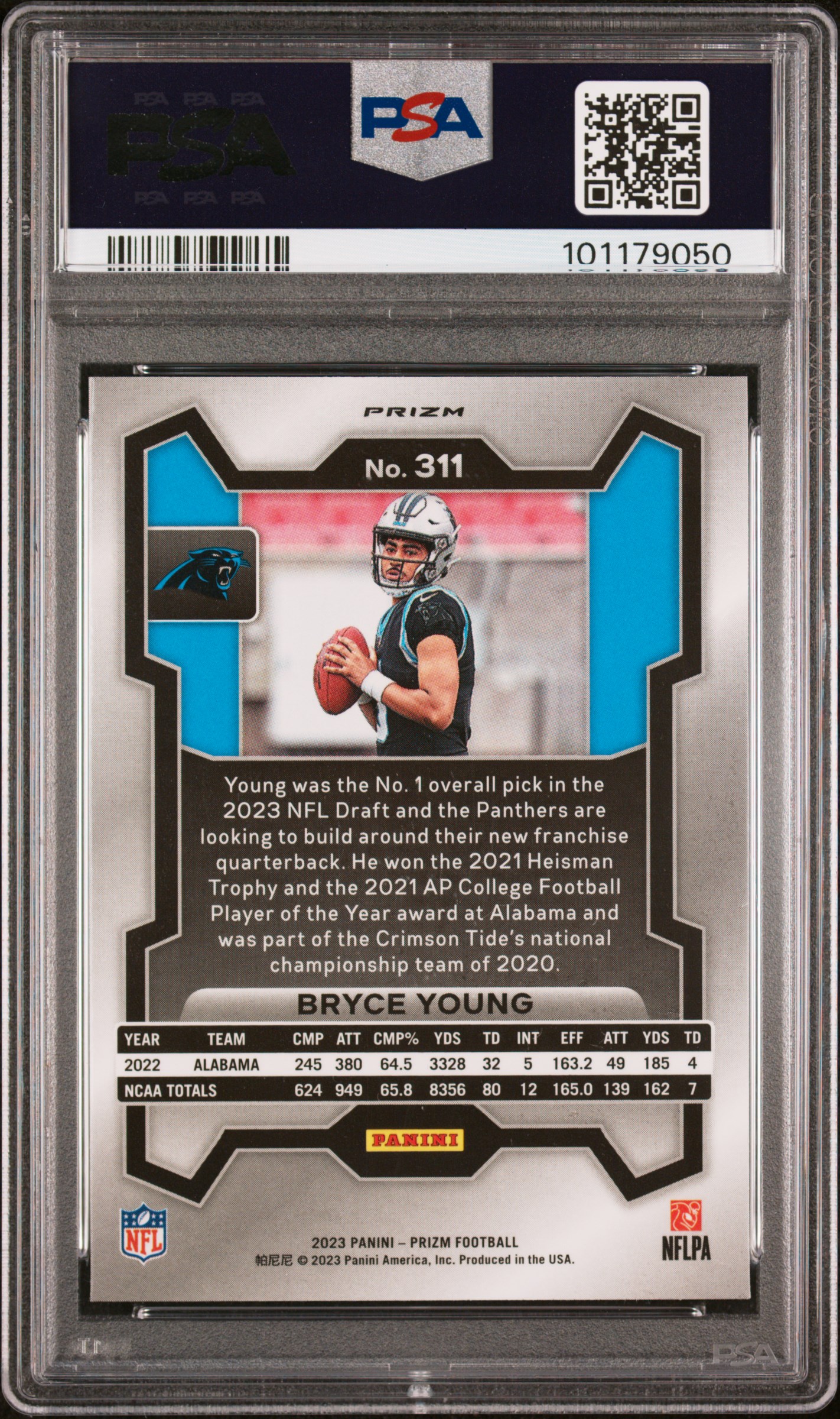 2023 Panini Prizm Bryce Young #311 (Neon Green Pulsar) Mint 9 back