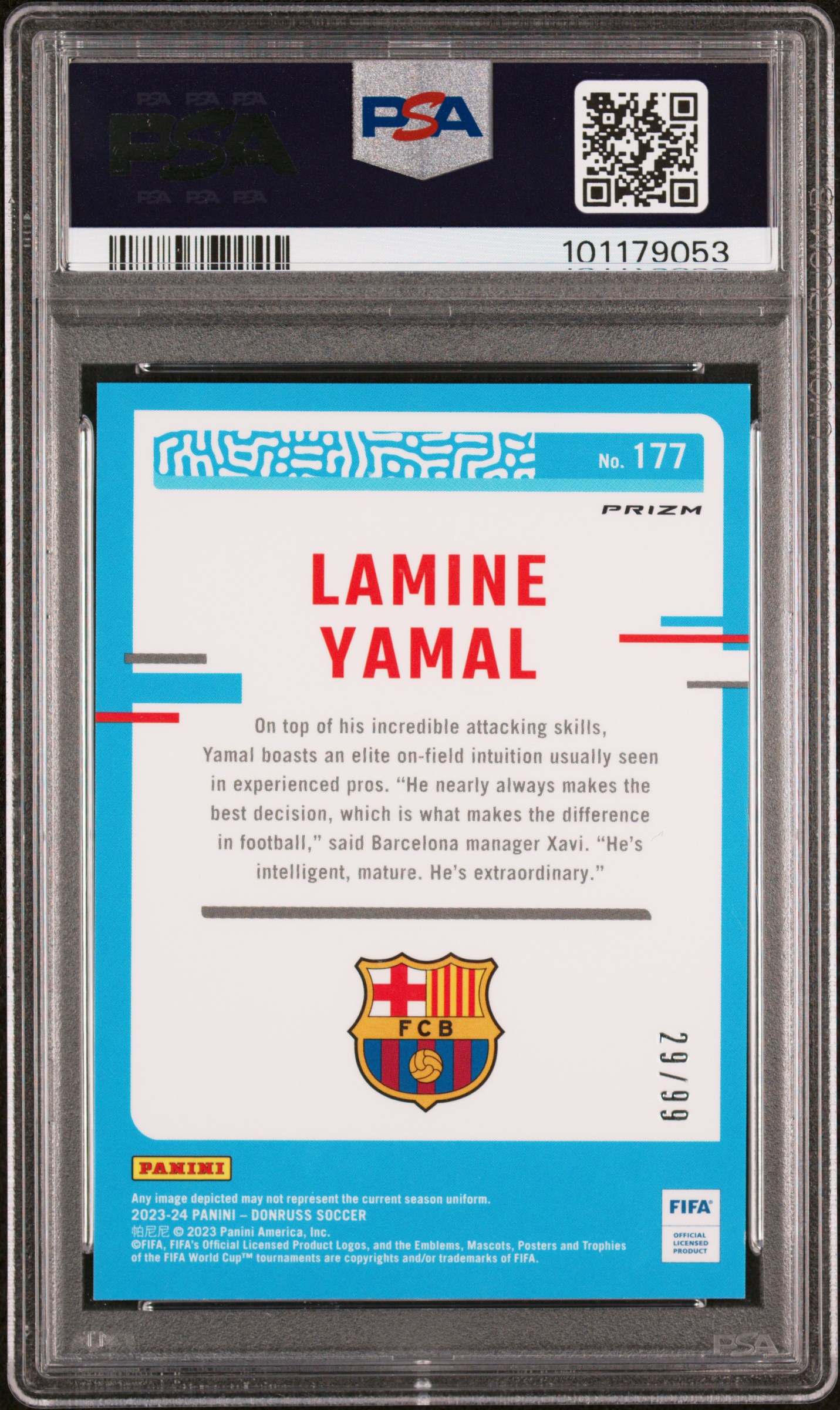 2023-24 Panini Donruss Fifa Lamine Yamal #177 (Optic-Pink Velocity) Gem Mt 10 back