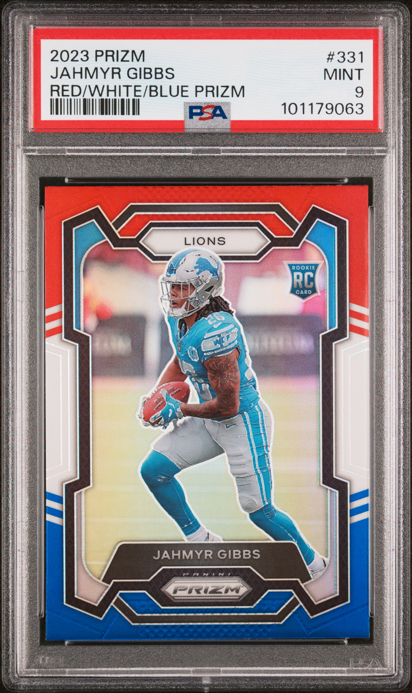 2023 Panini Prizm Jahmyr Gibbs #331 (Red/White/Blue Prizm) Mint 9 front