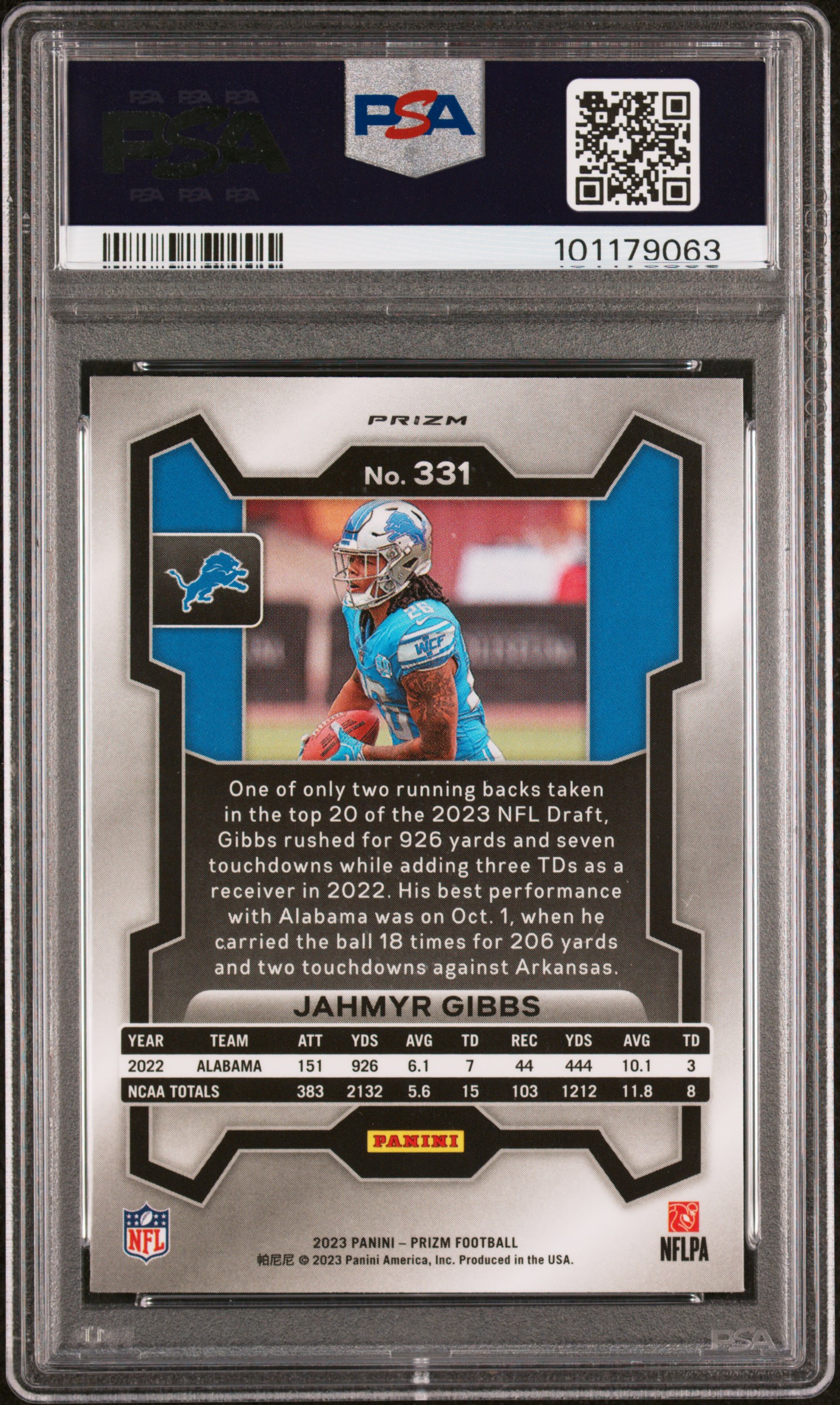 2023 Panini Prizm Jahmyr Gibbs #331 (Red/White/Blue Prizm) Mint 9 back
