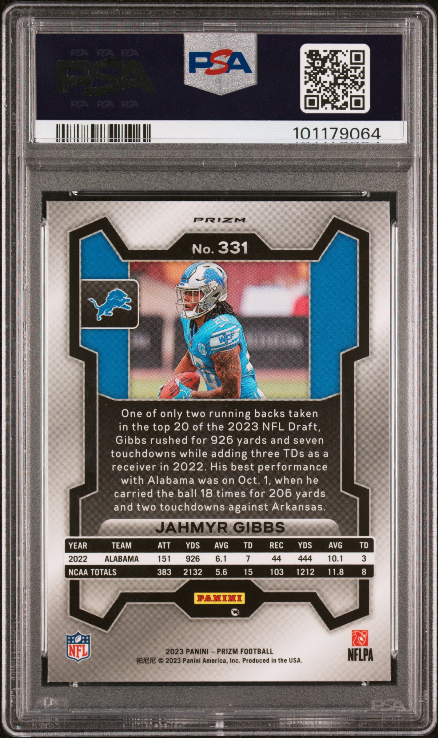 2023 Panini Prizm Jahmyr Gibbs #331 (Disco Prizm) Mint 9 back