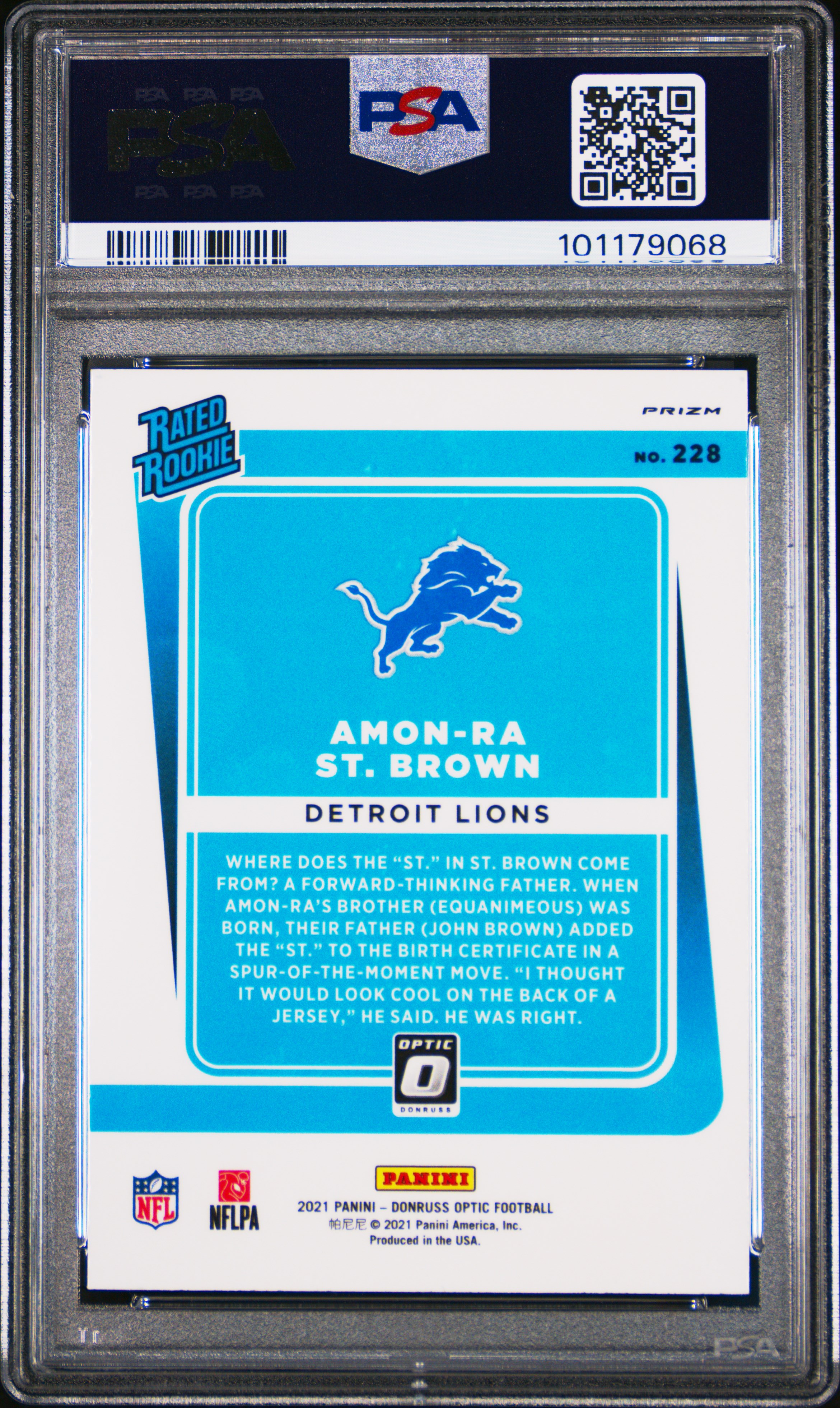 2021 Panini Donruss Optic Amon-Ra St. Brown #228 (Holo) Mint 9 back