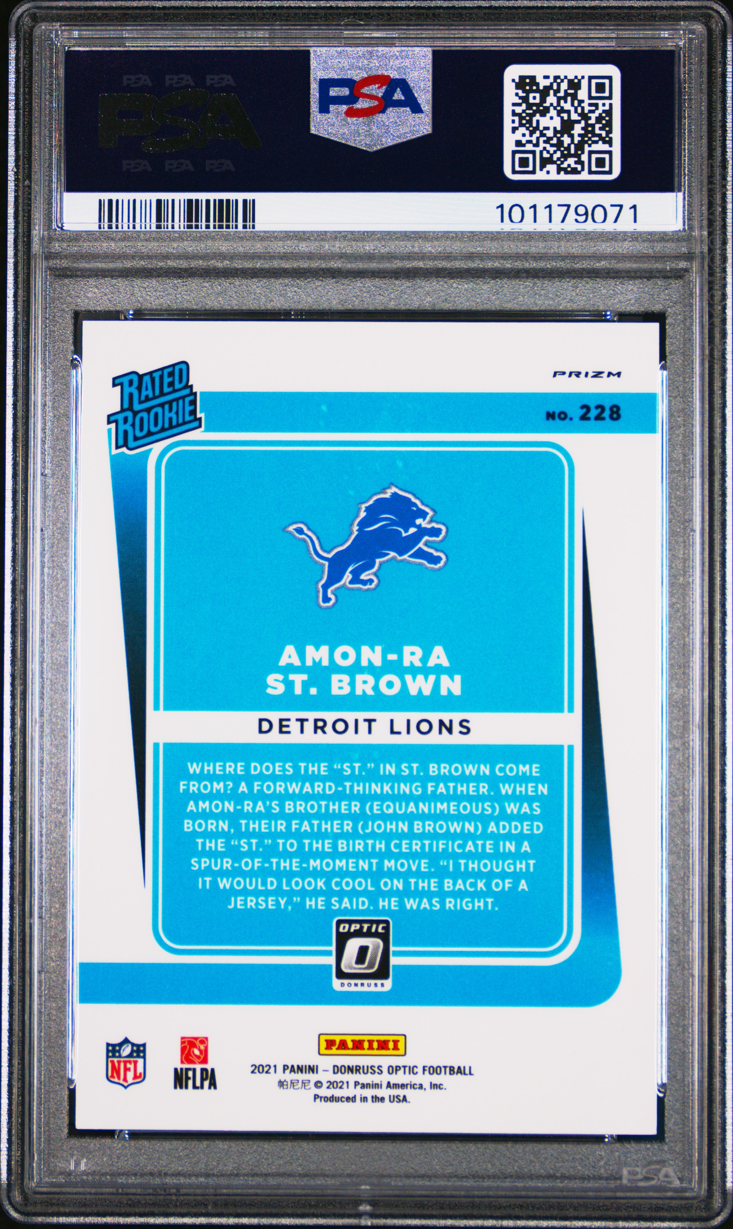 2021 Panini Donruss Optic Amon-Ra St. Brown #228 (Holo Variation) Mint 9 back