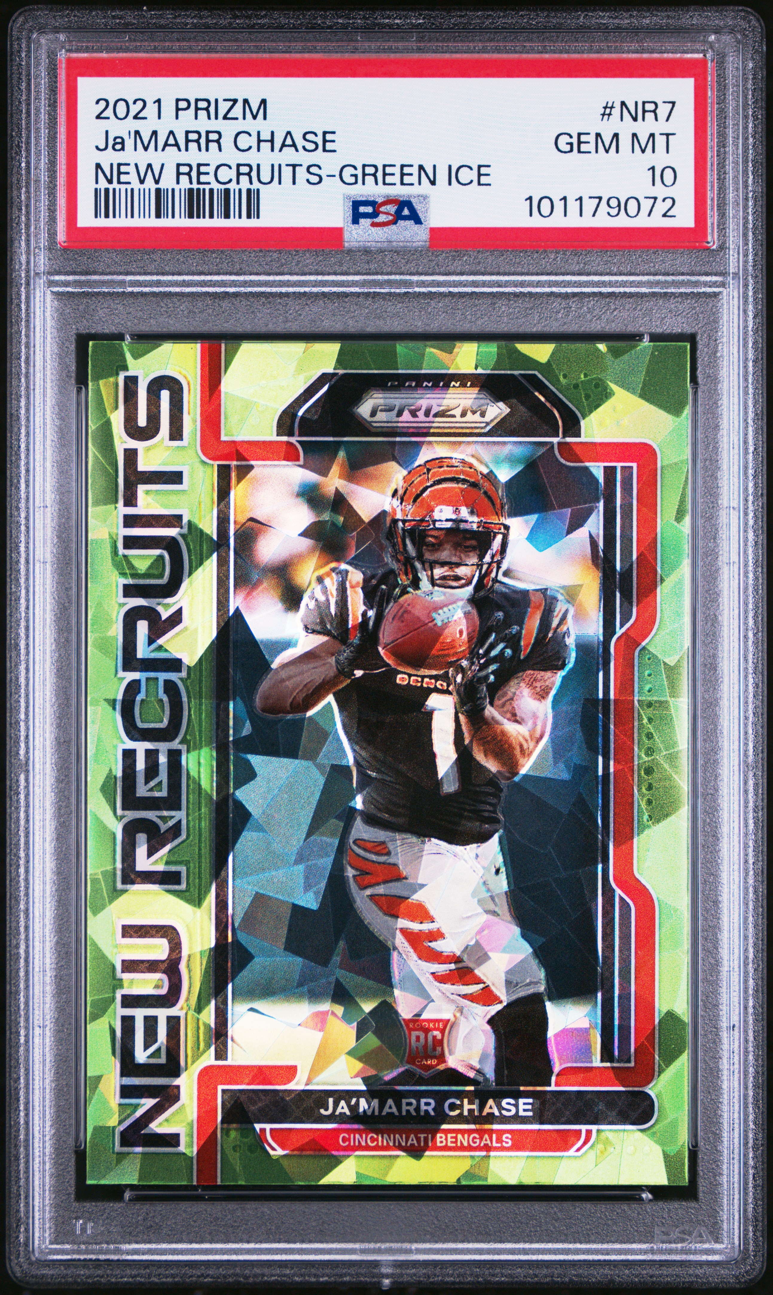 2021 Panini Prizm New Recruits Ja'marr Chase #Nr7 (New Recruits-Green Ice) Gem Mt 10 front