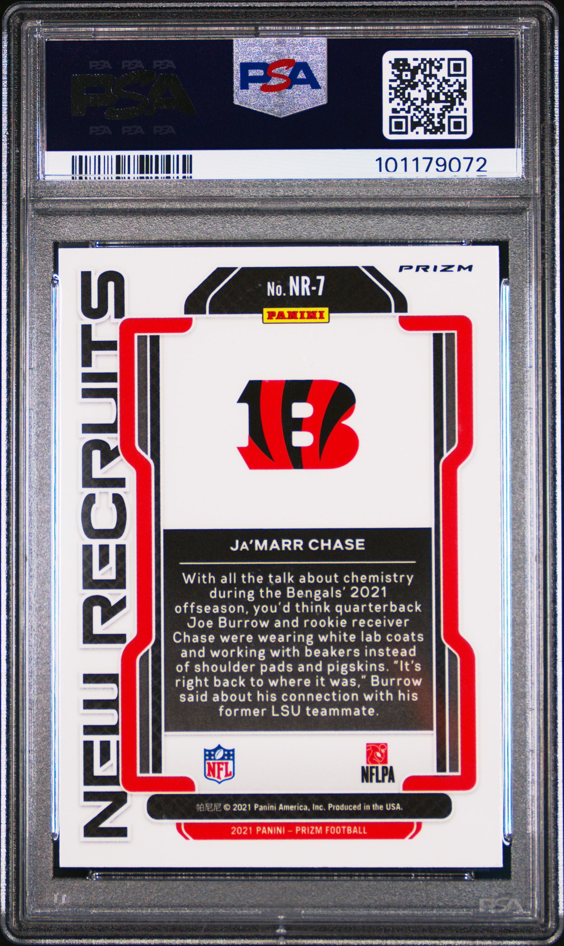 2021 Panini Prizm New Recruits Ja'marr Chase #Nr7 (New Recruits-Green Ice) Gem Mt 10 back