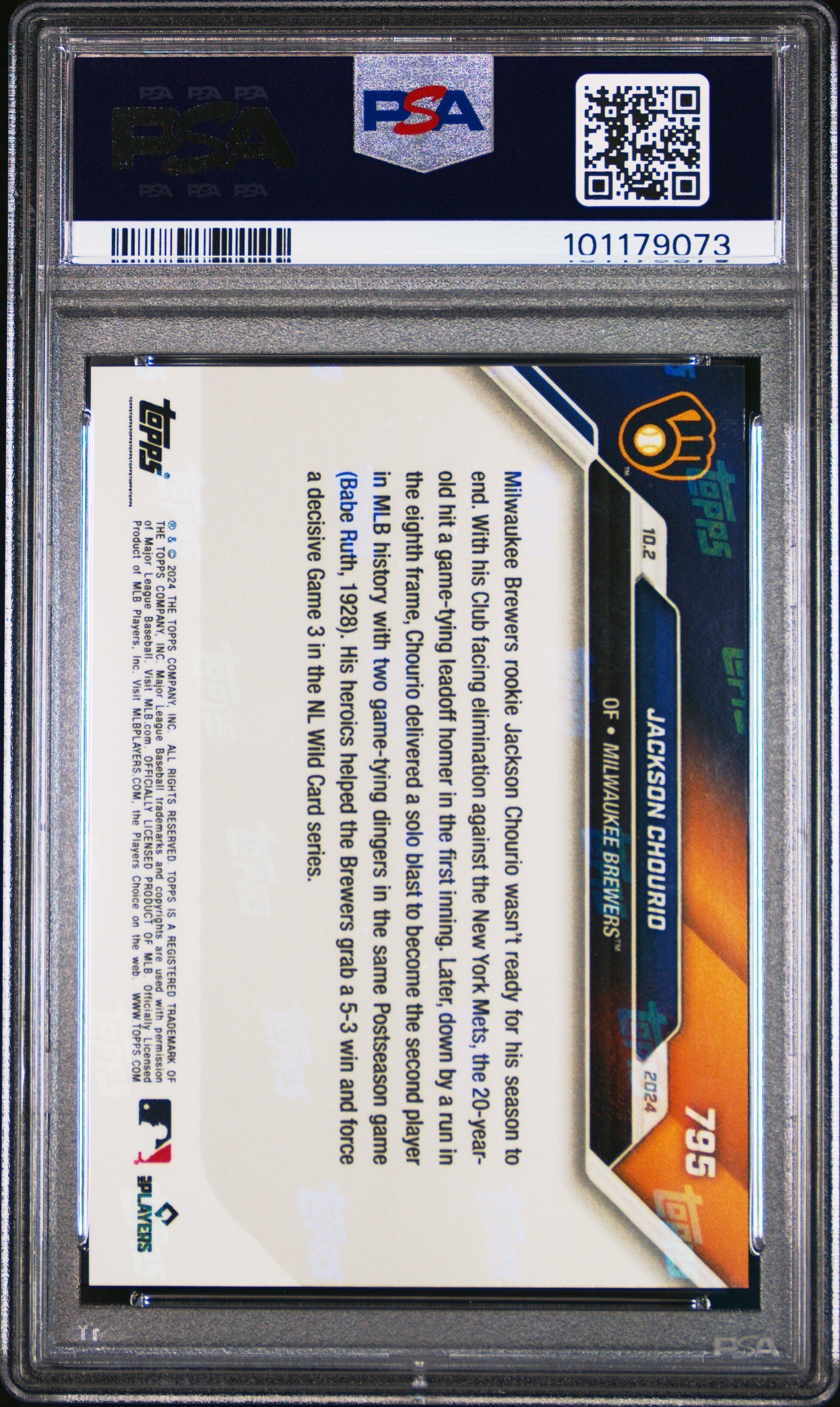 2024 Topps Now Jackson Chourio #795 Gem Mt 10 back