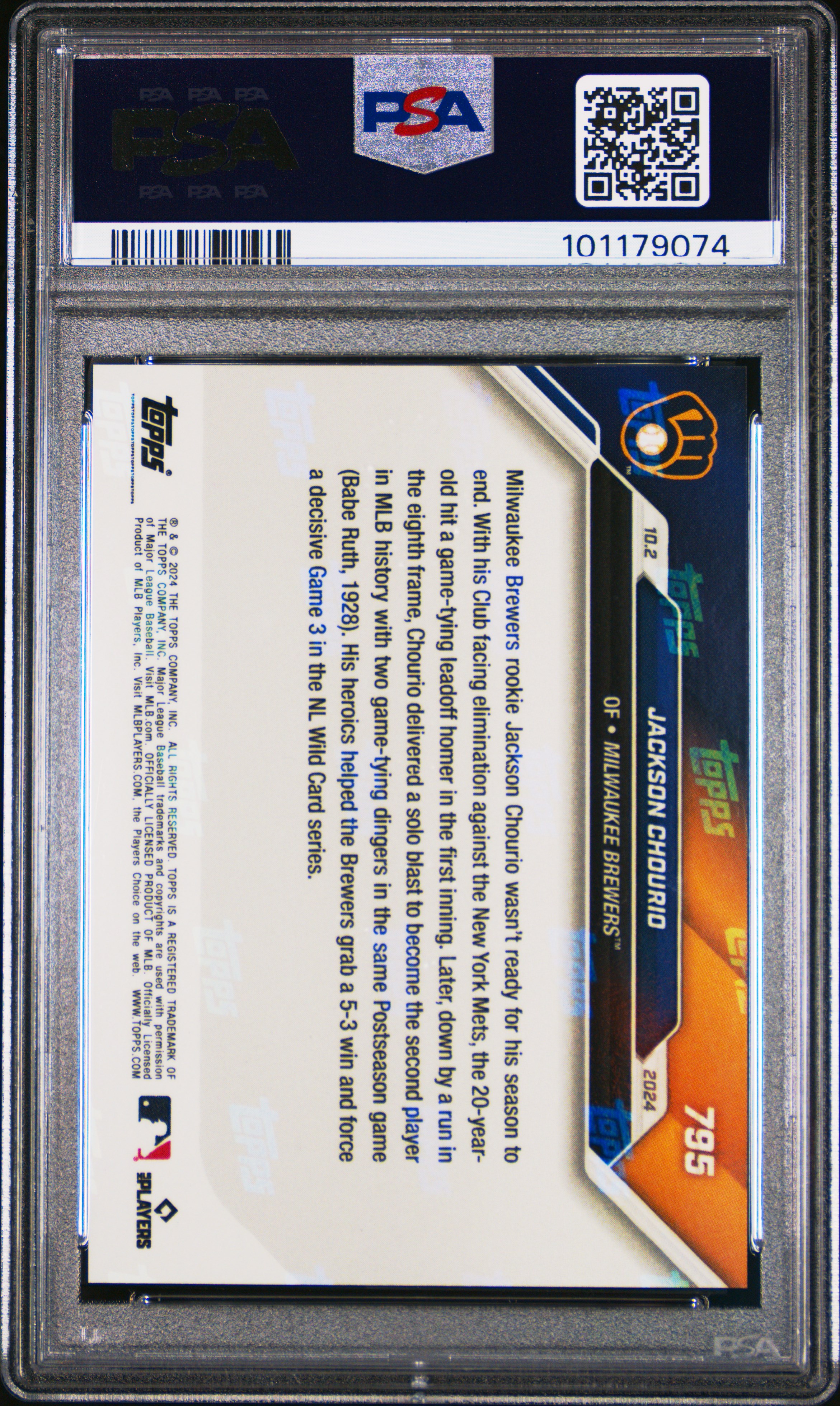 2024 Topps Now Jackson Chourio #795 Gem Mt 10 back