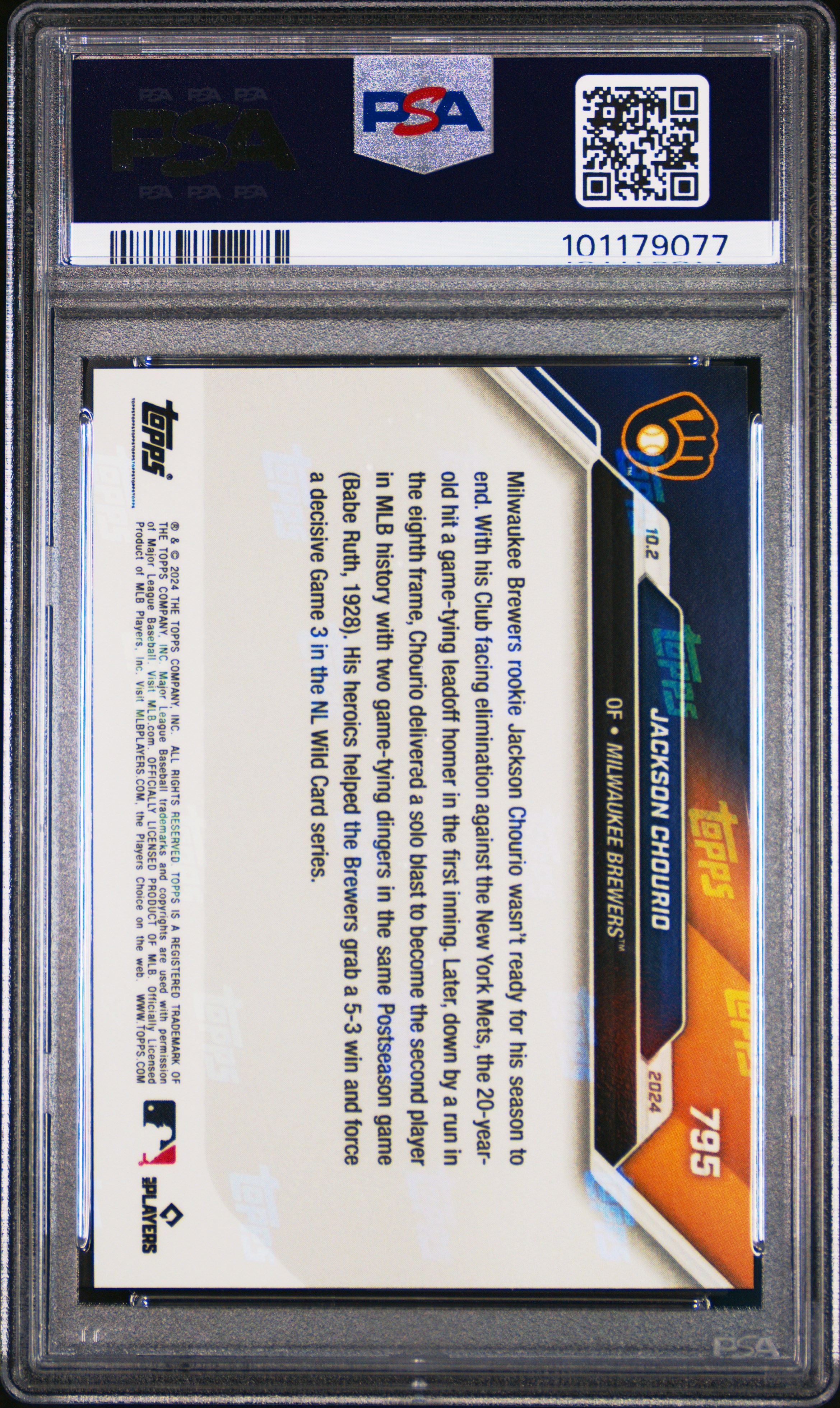 2024 Topps Now Jackson Chourio #795 Gem Mt 10 back