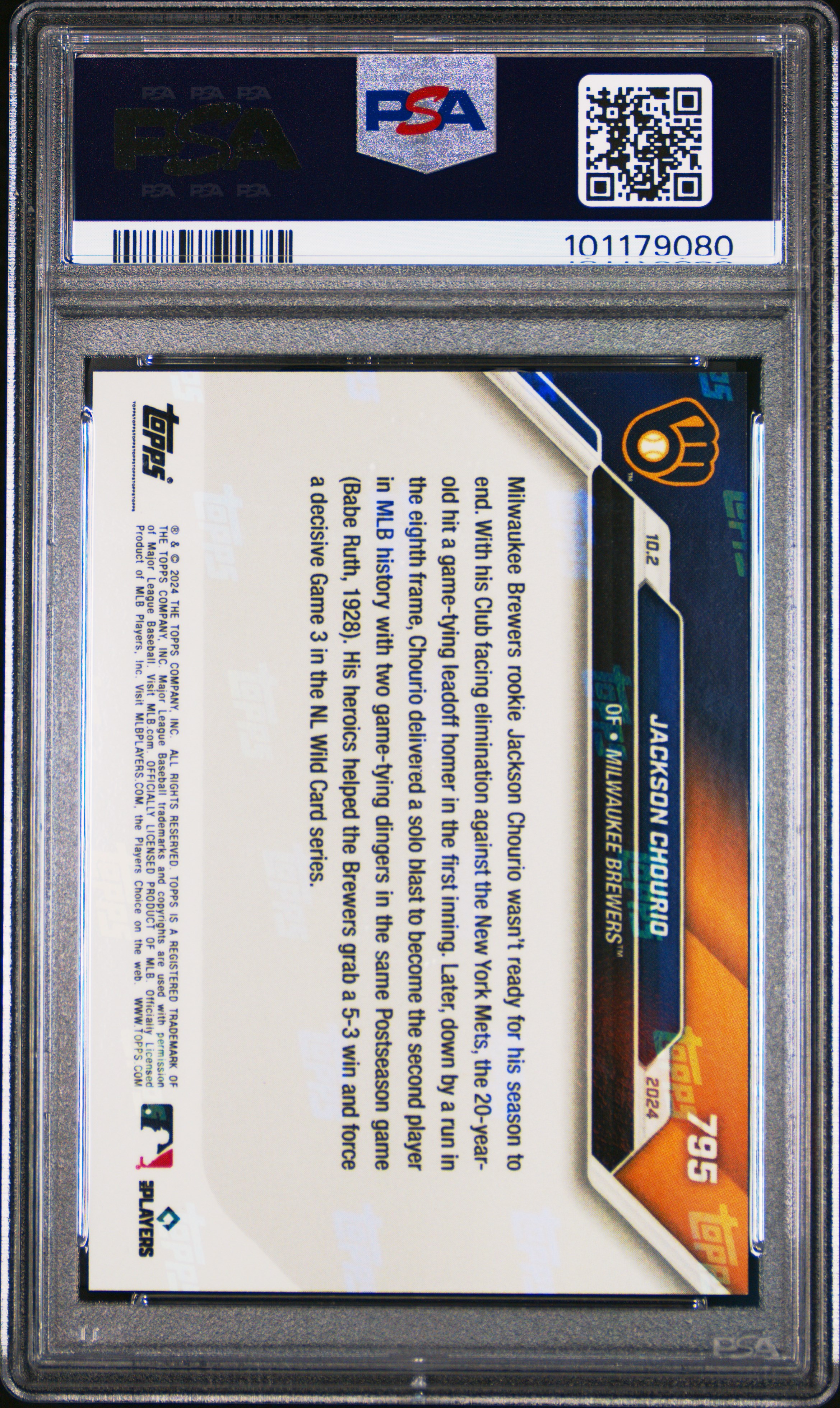 2024 Topps Now Jackson Chourio #795 Gem Mt 10 back