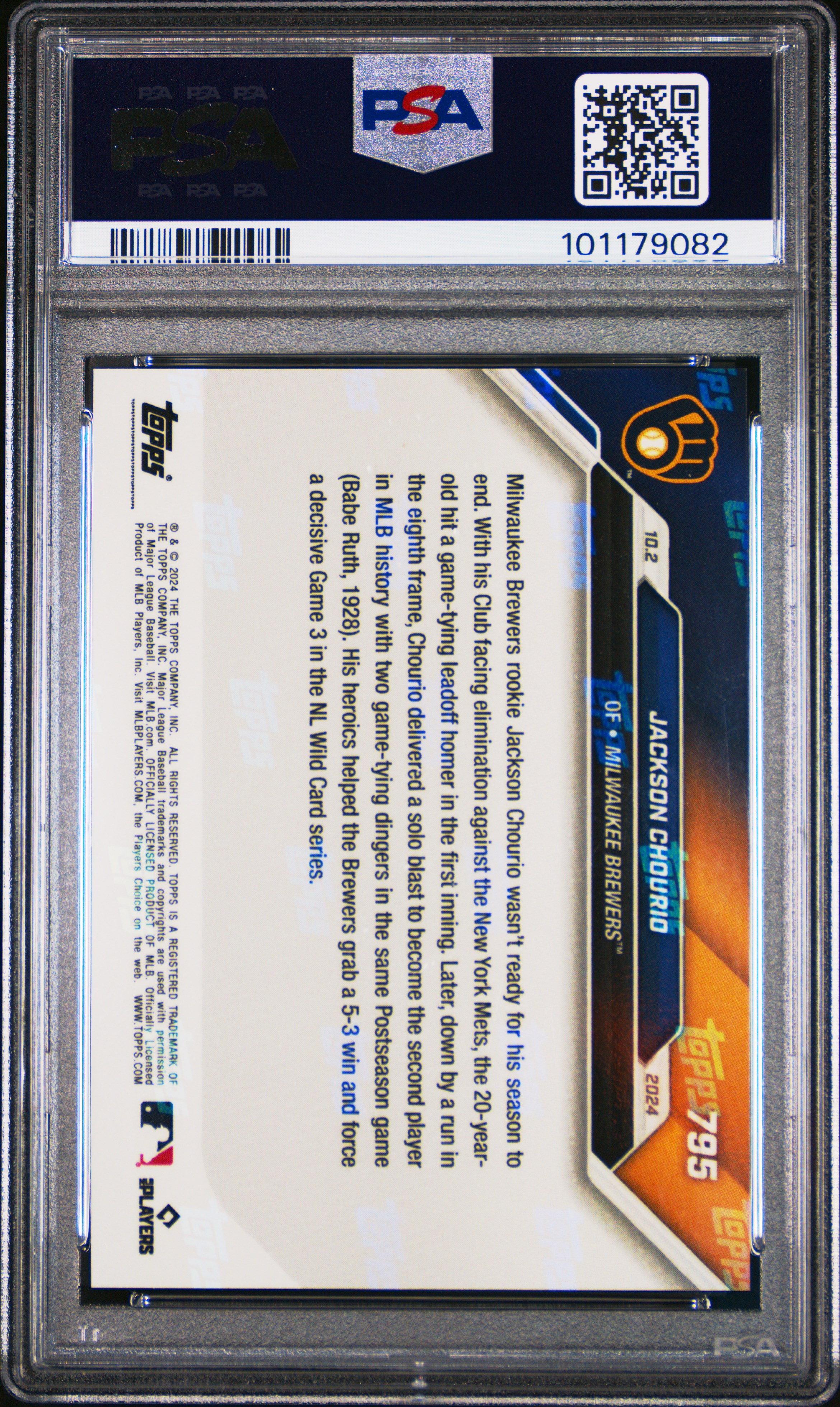 2024 Topps Now Jackson Chourio #795 Gem Mt 10 back