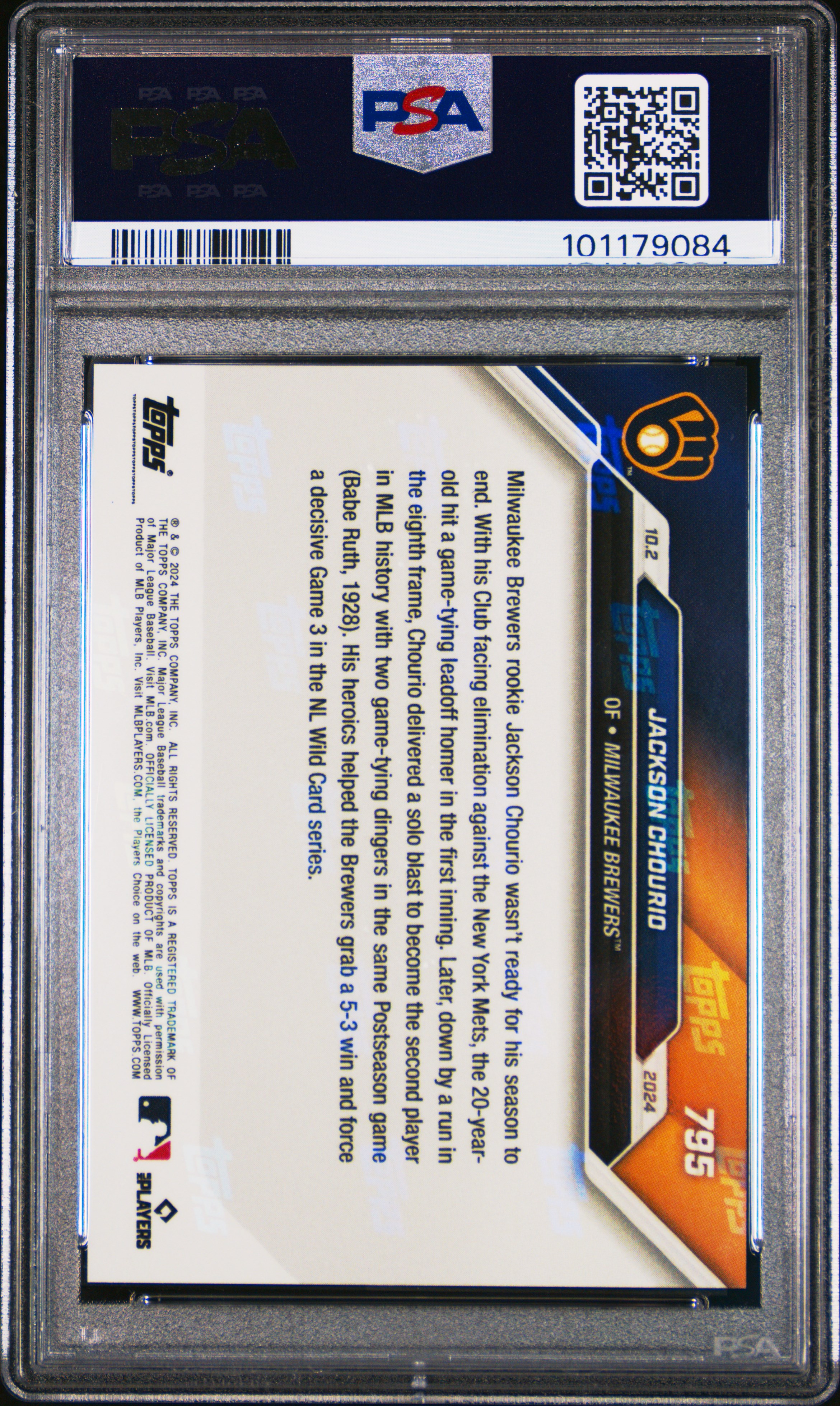 2024 Topps Now Jackson Chourio #795 Mint 9 back