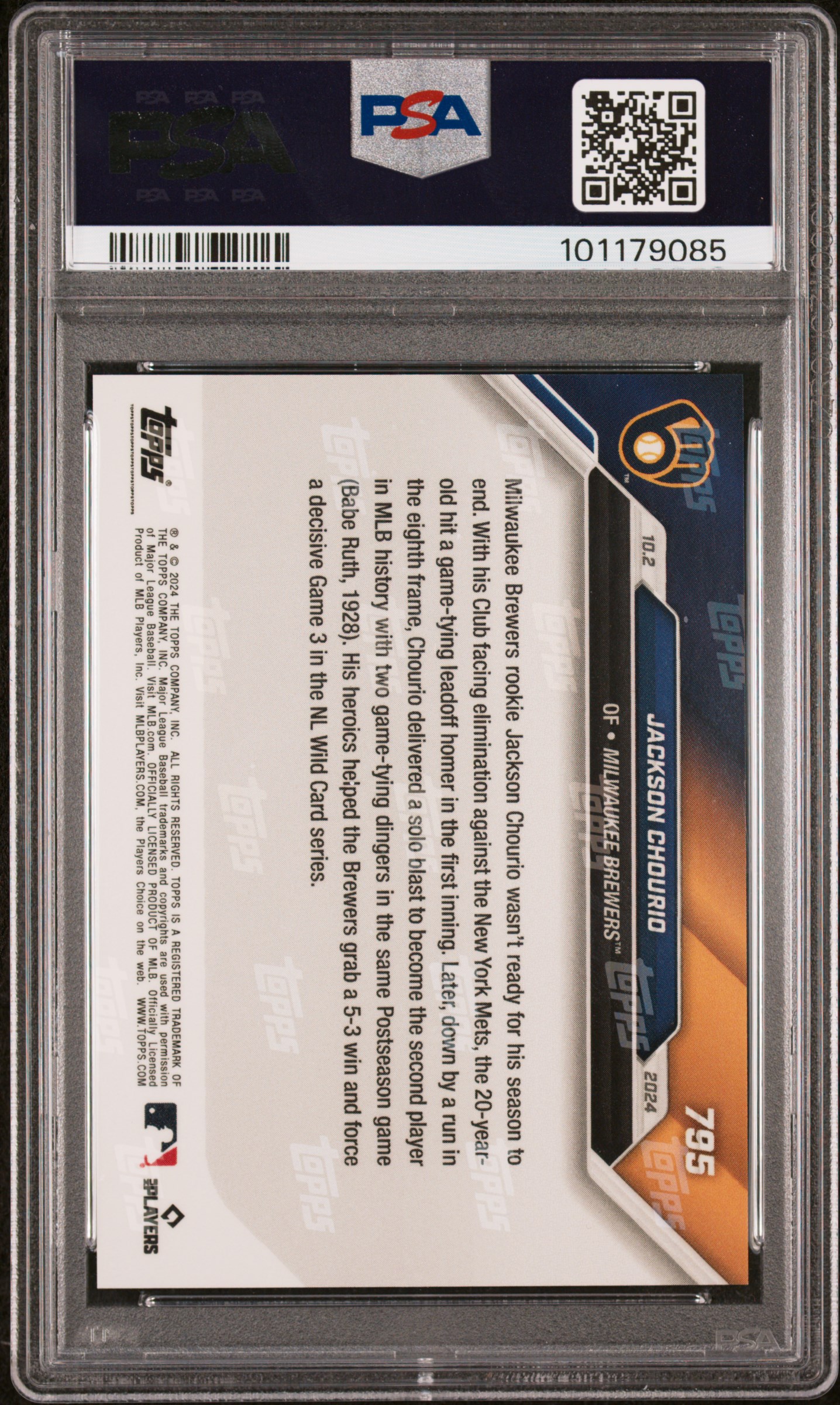 2024 Topps Now Jackson Chourio #795 Gem Mt 10 back