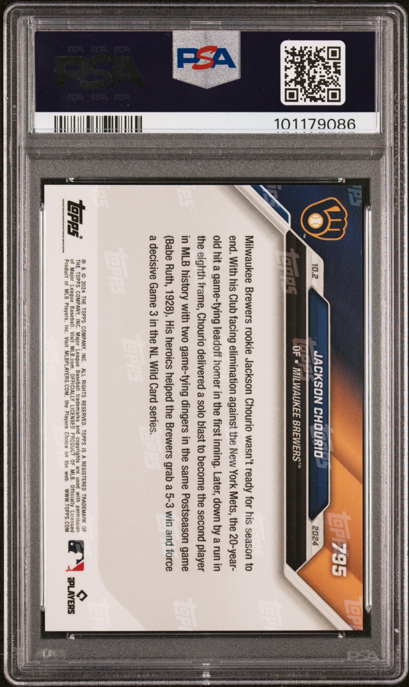 2024 Topps Now Jackson Chourio #795 Gem Mt 10 back