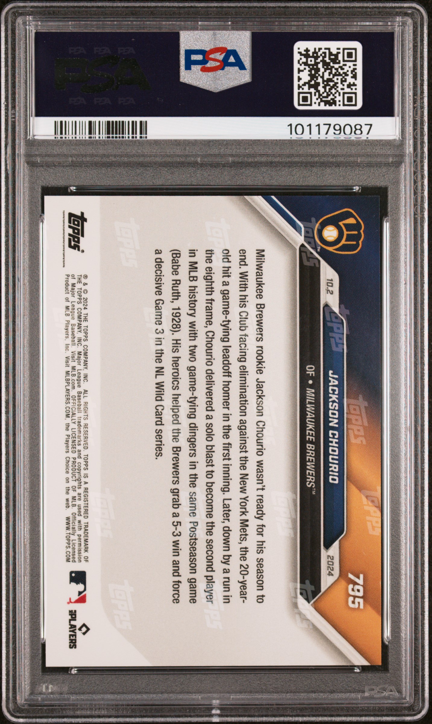 2024 Topps Now Jackson Chourio #795 Gem Mt 10 back