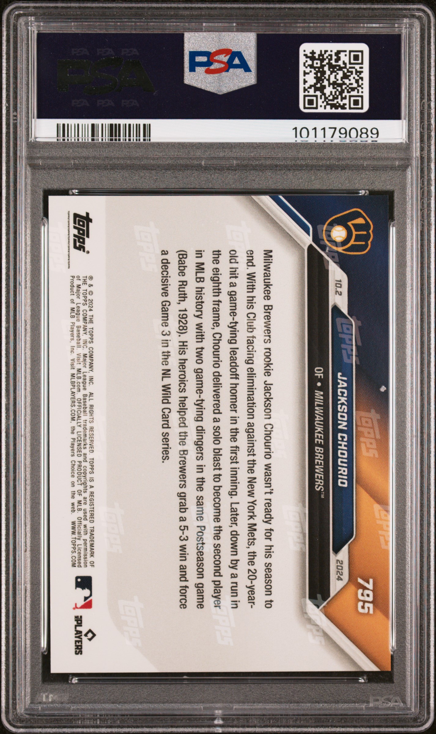 2024 Topps Now Jackson Chourio #795 Gem Mt 10 back