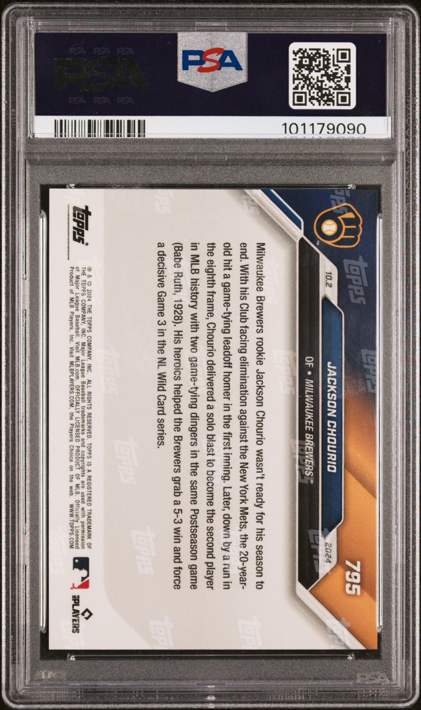 2024 Topps Now Jackson Chourio #795 Gem Mt 10 back