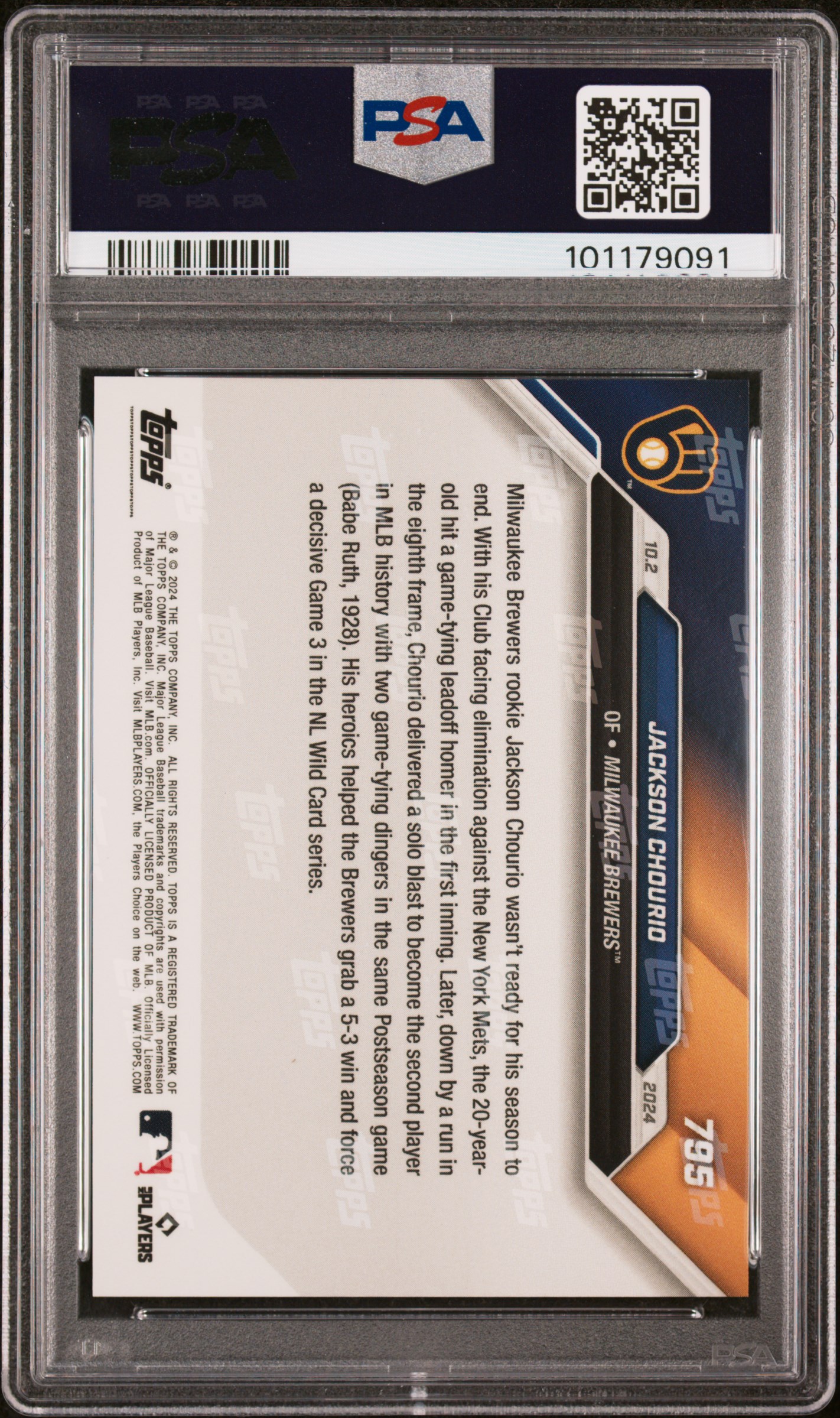 2024 Topps Now Jackson Chourio #795 Gem Mt 10 back