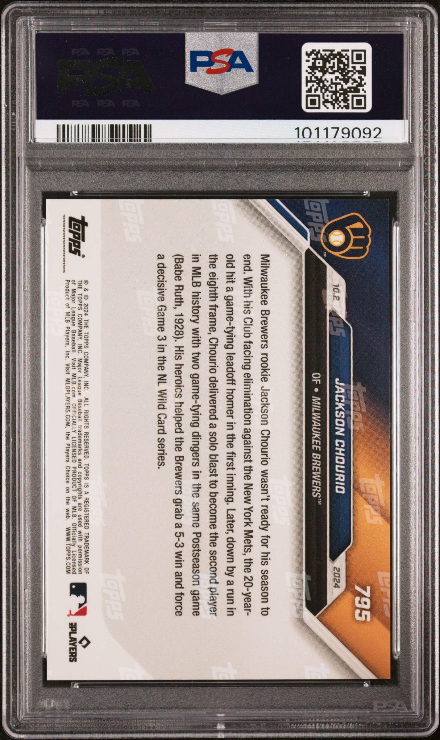 2024 Topps Now Jackson Chourio #795 Mint 9 back