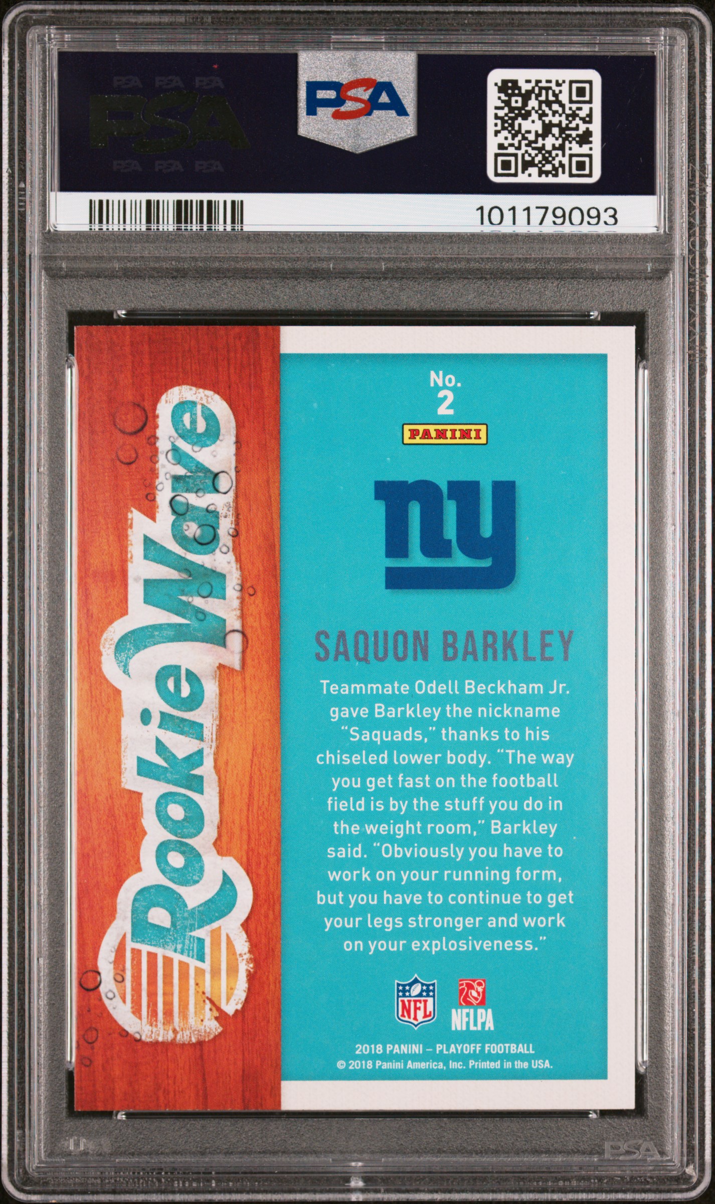 2018 Panini Playoff Rookie Wave Saquon Barkley #2 (Rookie Wave) Mint 9 back