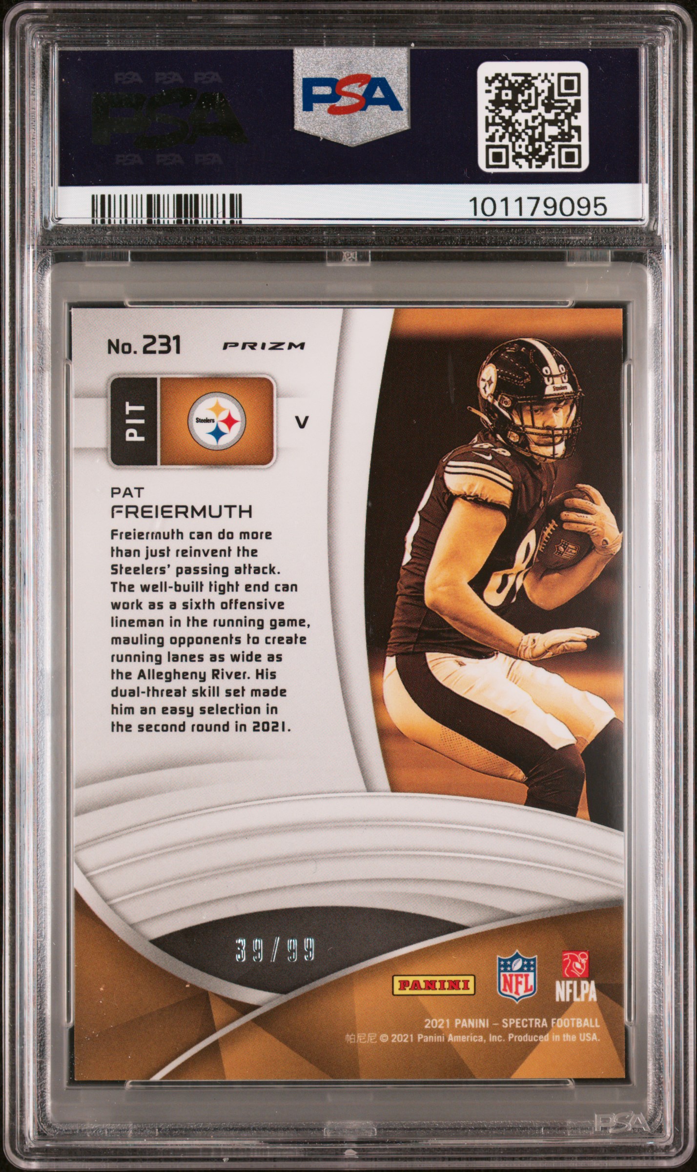 2021 Panini Spectra Pat Freiermuth #231 (Variation) Gem Mt 10 back