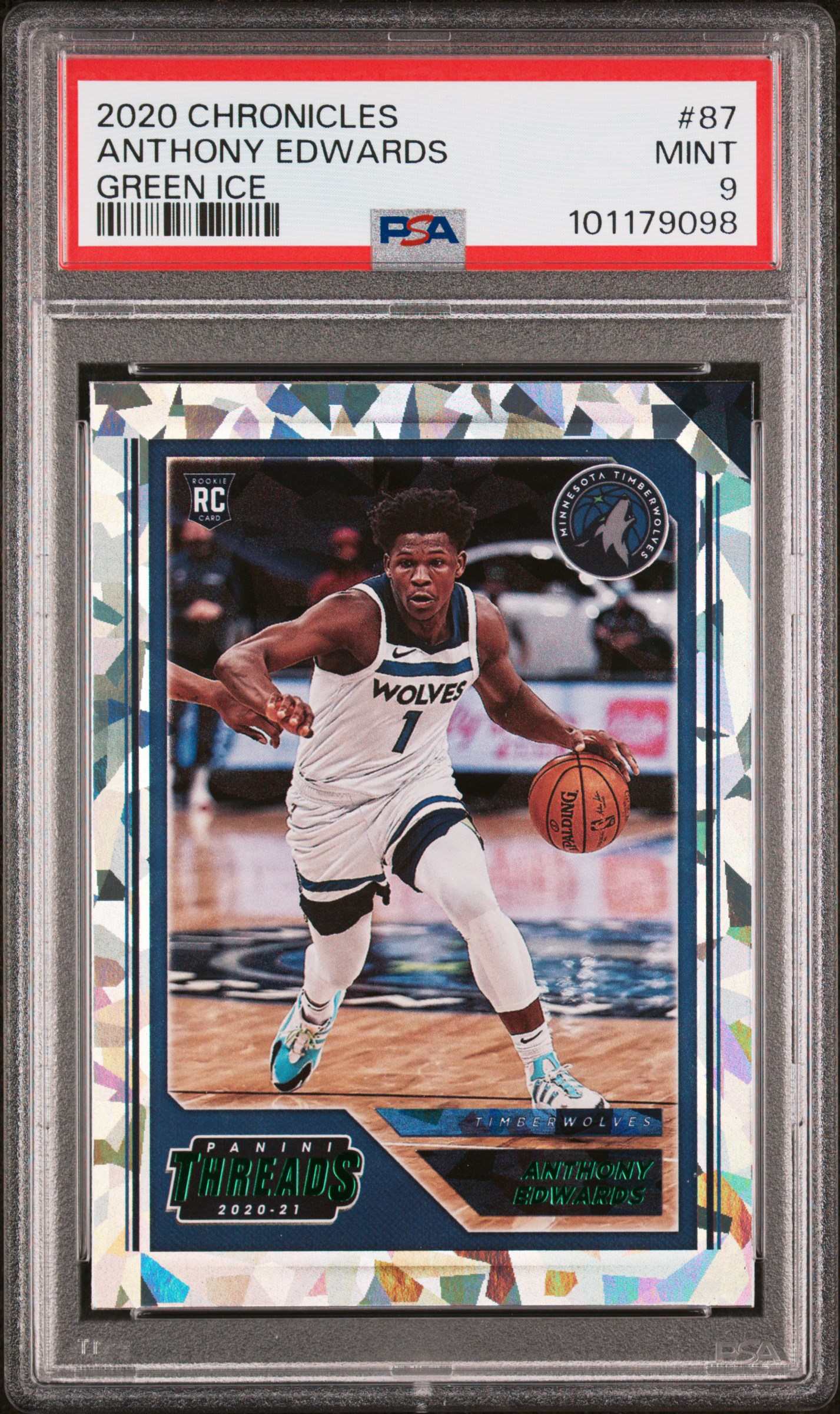 2020 Panini Chronicles Anthony Edwards #87 (Green Ice) Mint 9 front