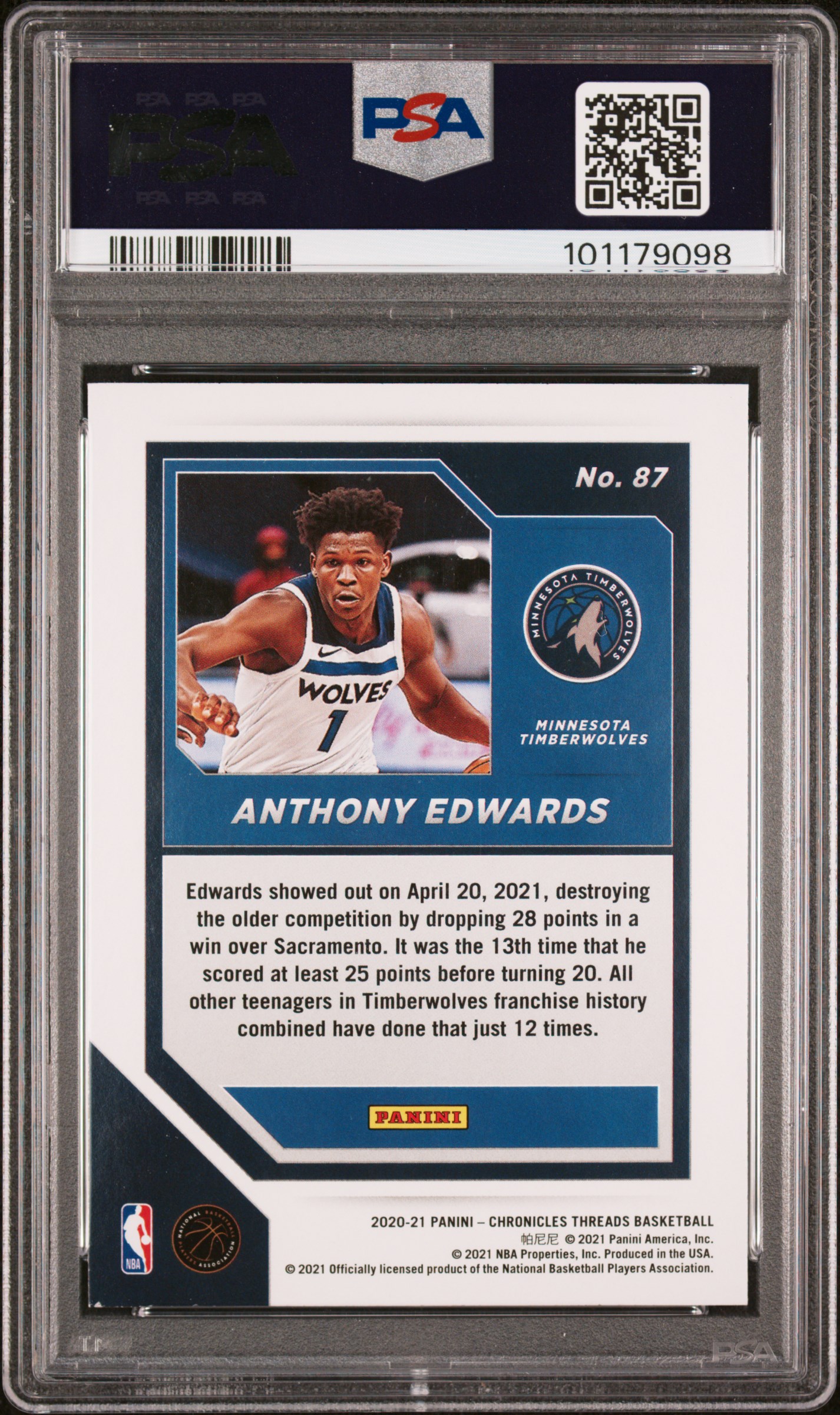 2020 Panini Chronicles Anthony Edwards #87 (Green Ice) Mint 9 back