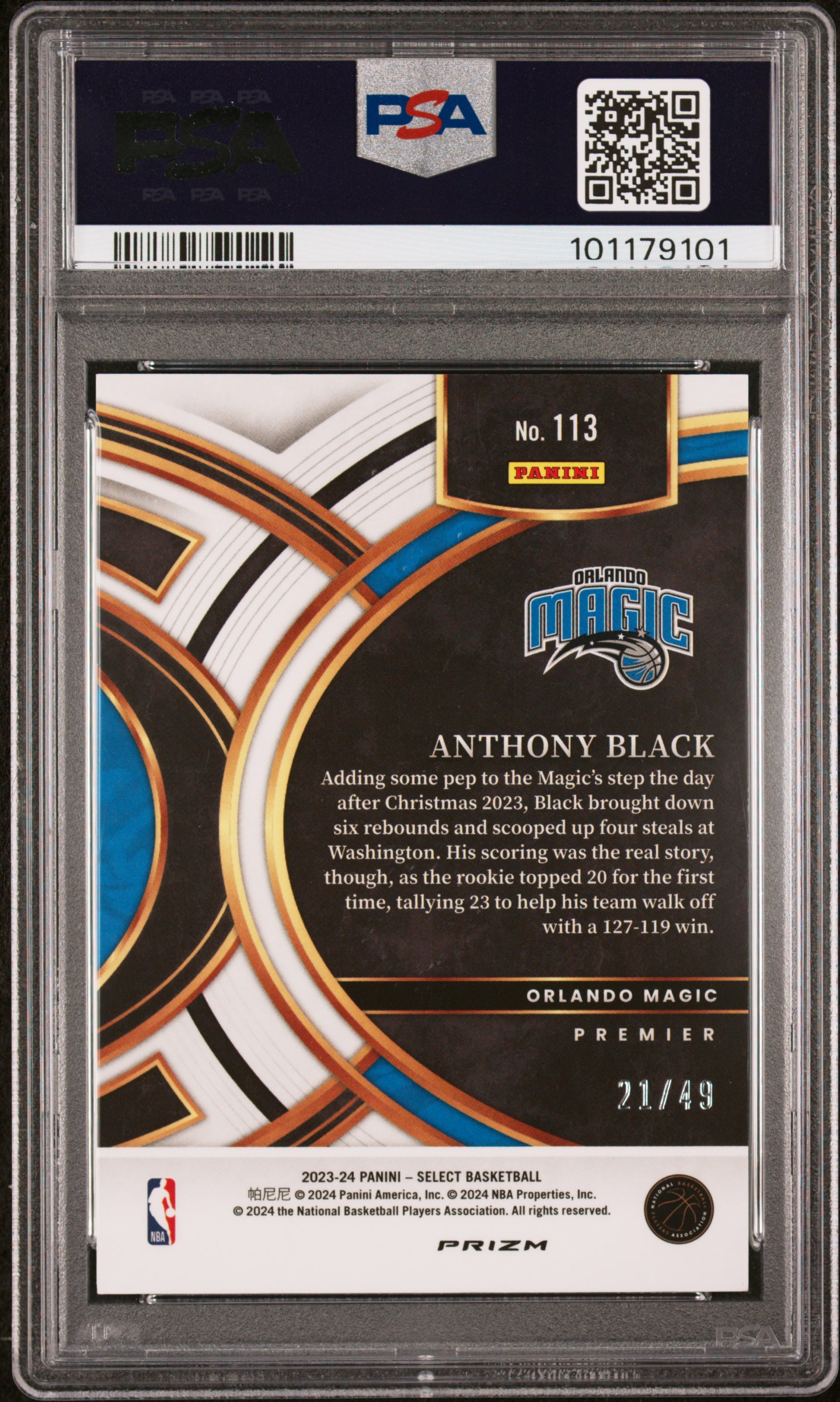 2023 Panini Select Anthony Black #113 (Teal/White/Pink Prizm) Nm-Mt 8 back