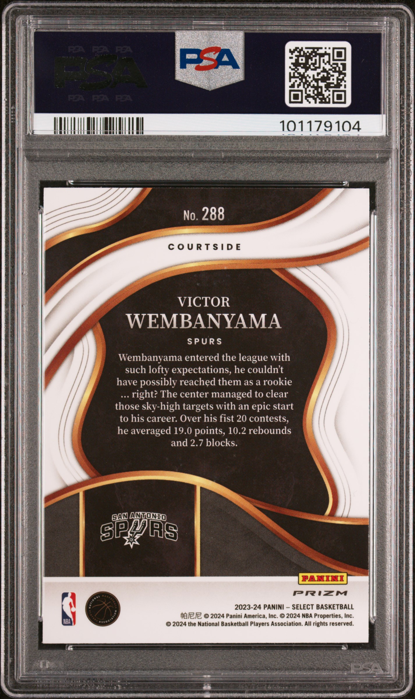 2023 Panini Select Victor Wembanyama #288 (Blue Prizm) Gem Mt 10 back