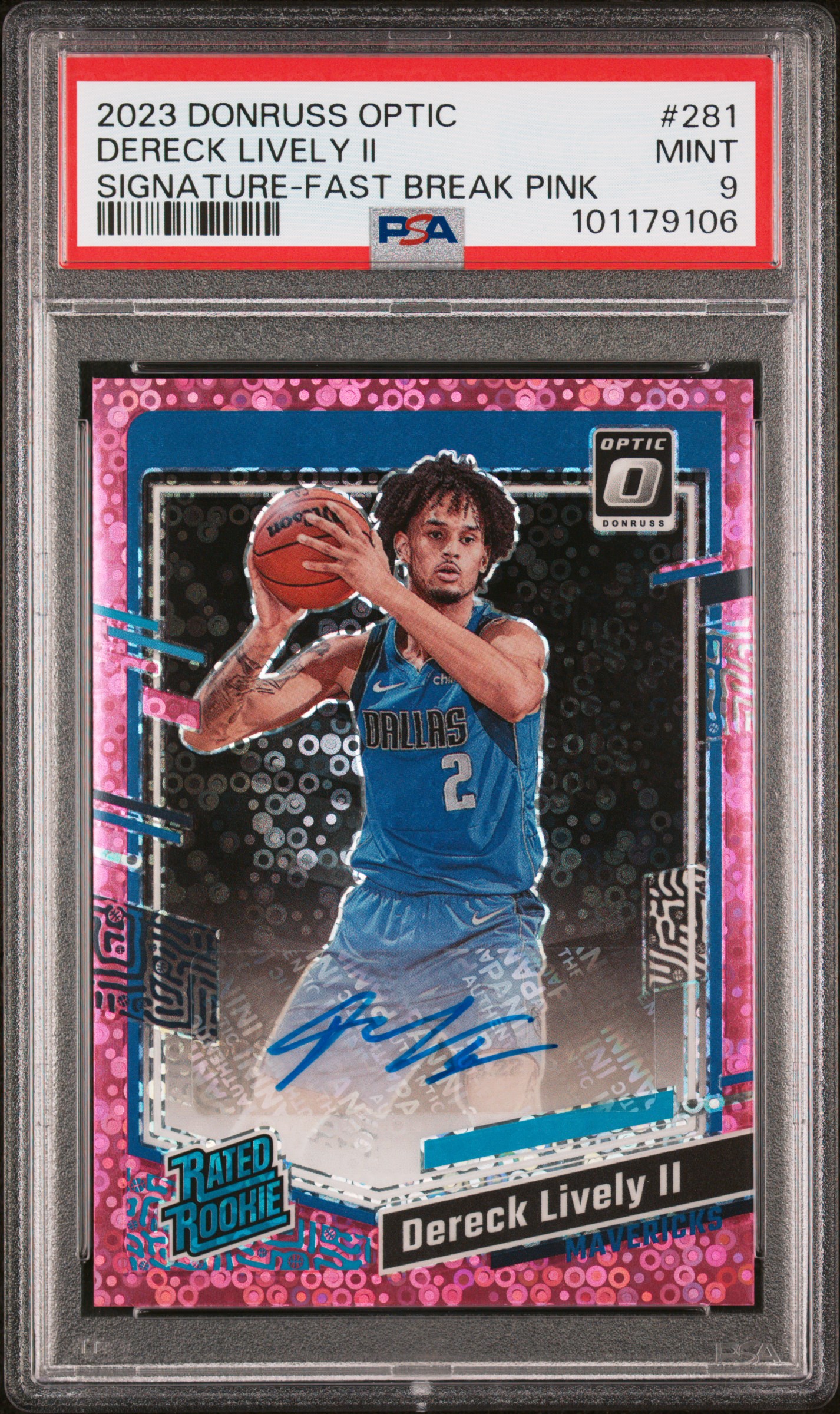 2023 Panini Donruss Optic Dereck Lively Ii #281 (Signature-Fast Break Pink) Mint 9 front