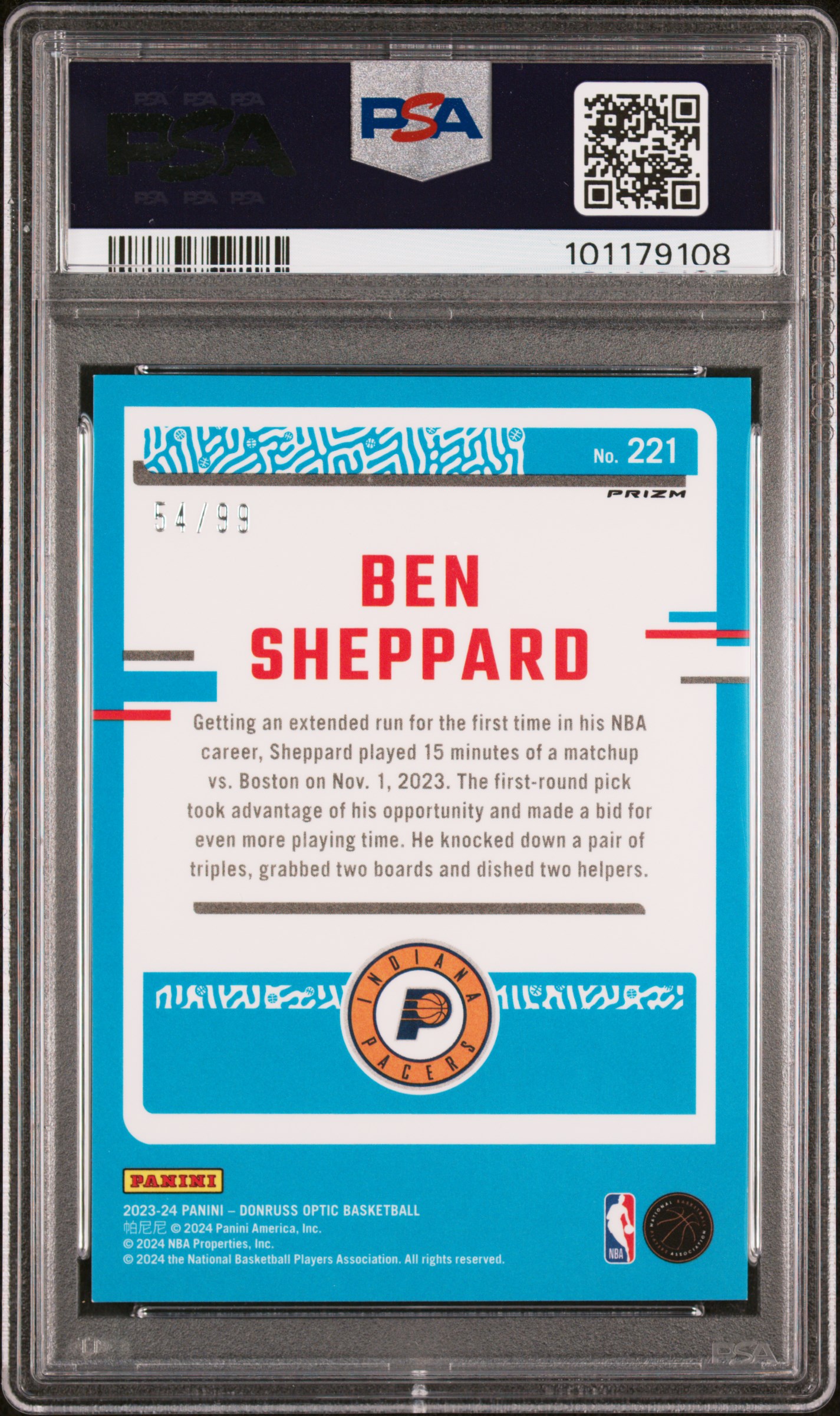 2023 Panini Donruss Optic Ben Sheppard #221 (Red) Mint 9 back