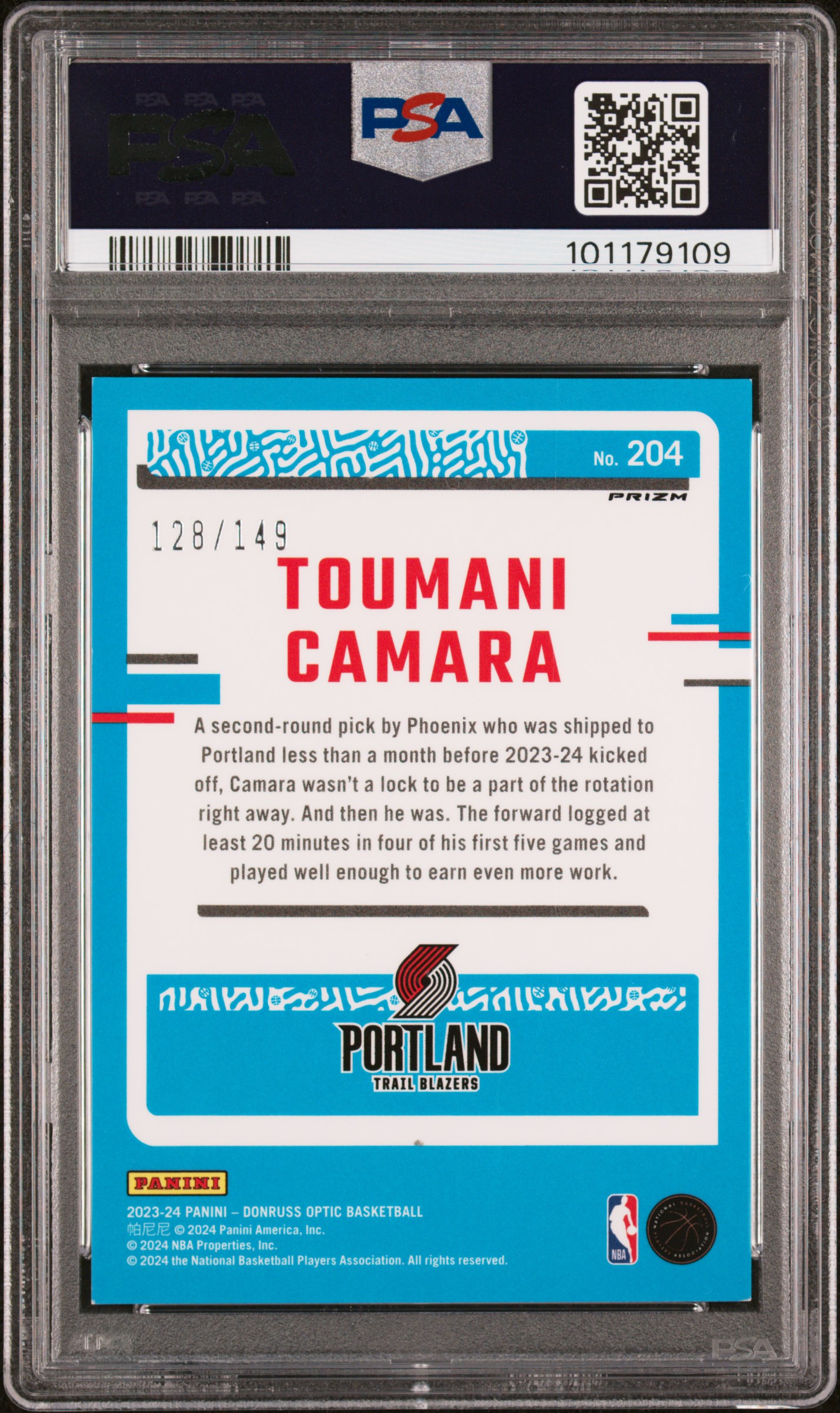 2023 Panini Donruss Optic Toumani Camara #204 (Lime Green) Nm-Mt 8 back