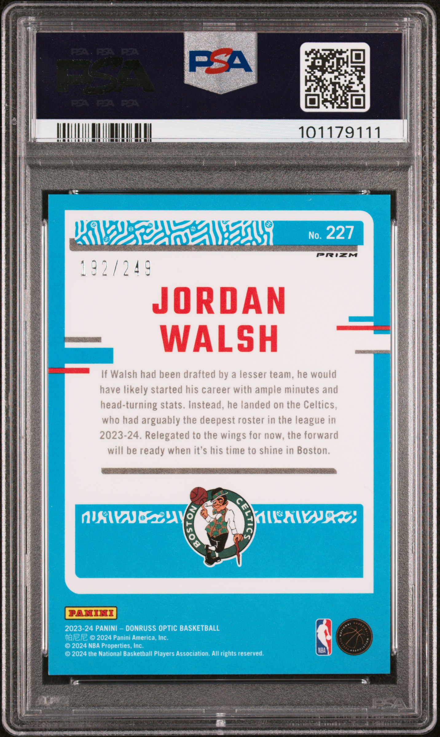 2023 Panini Donruss Optic Jordan Walsh #227 (Aqua) Gem Mt 10 back