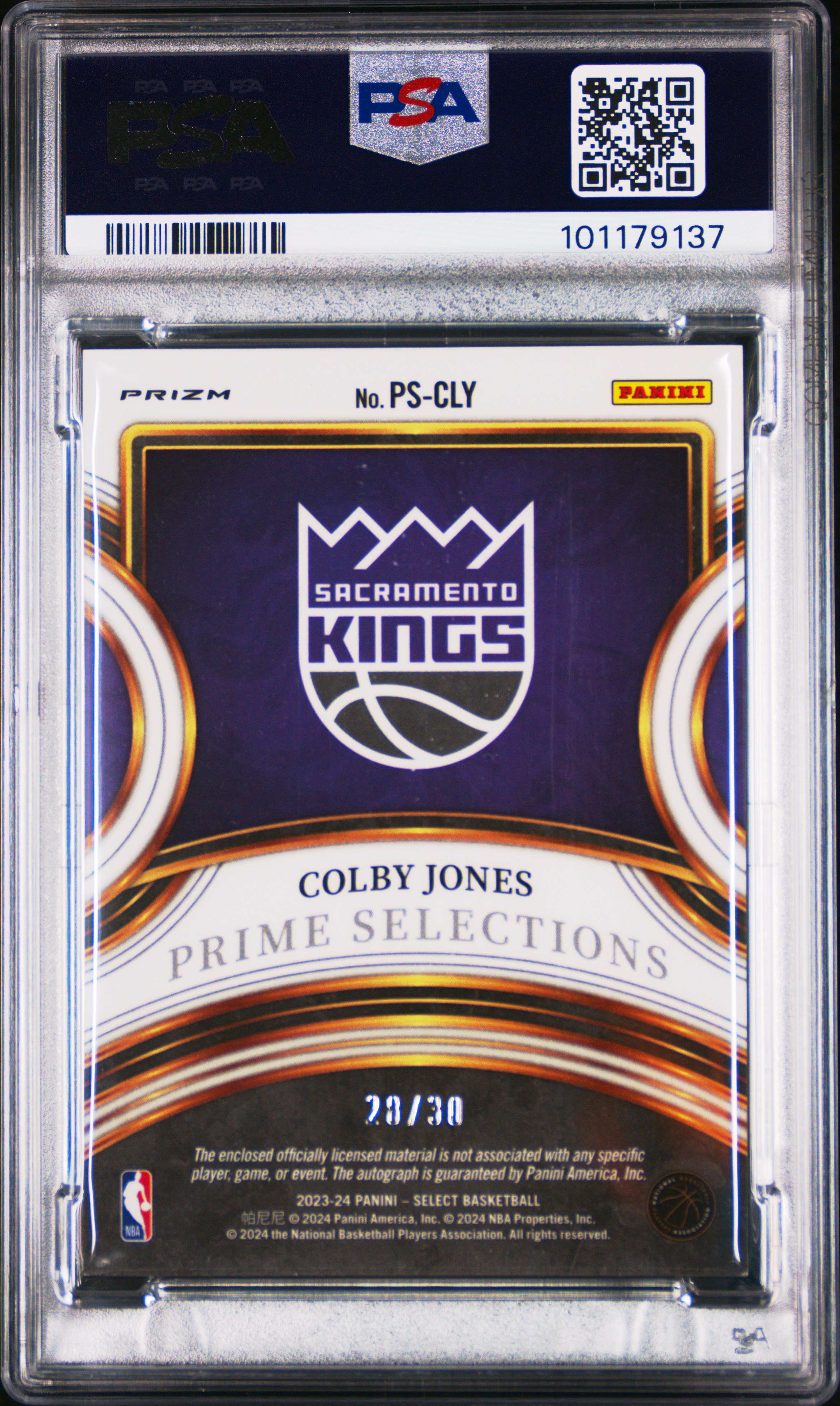 2023 Panini Select Prime Selections Signatures Colby Jones #Pscly (Prm Select Sig-Org Plsr Fotl) Nm-Mt 8 back