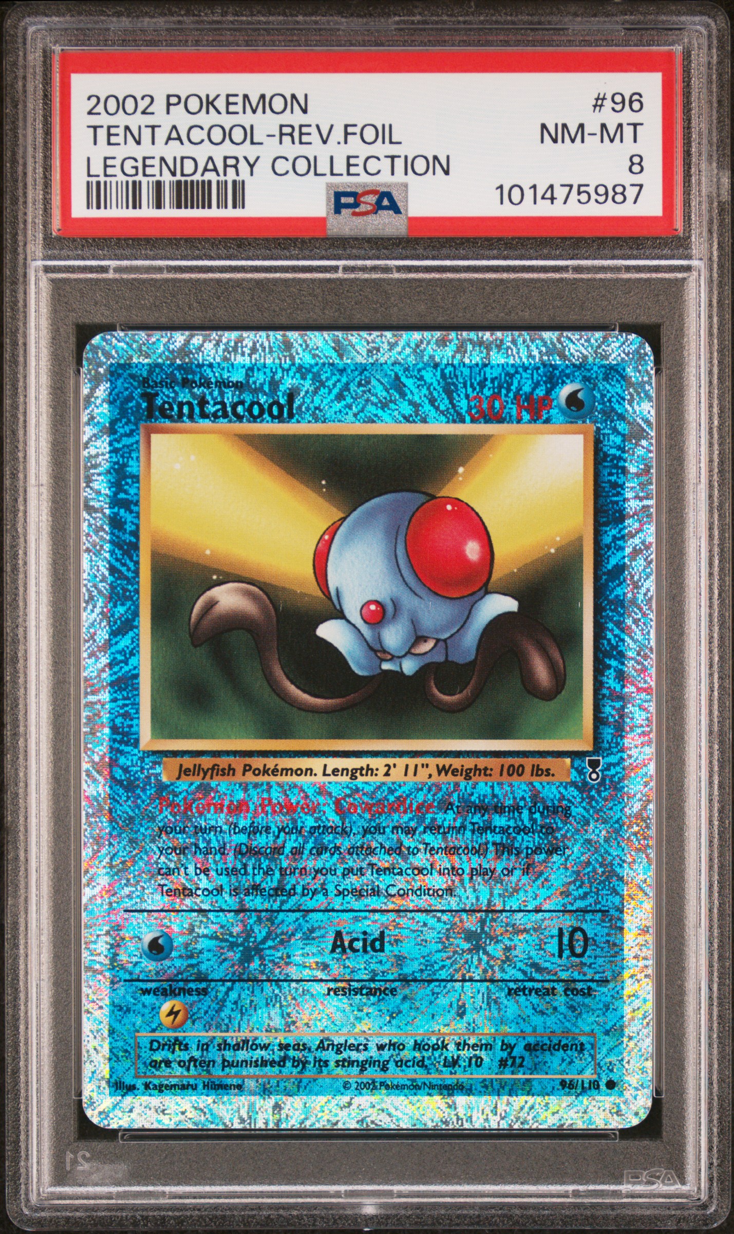 2002 #96 Tentacool-Reverse Foil PSA 8 Legendary Collection