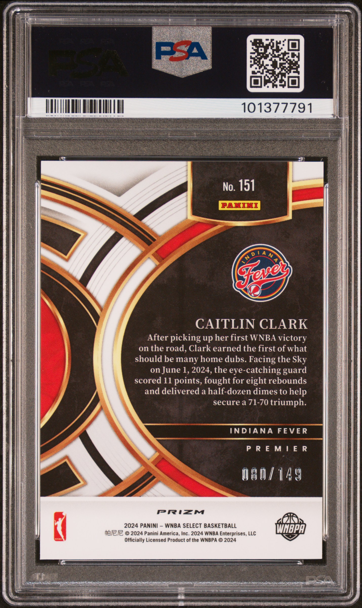 2024 Panini Select Wnba Caitlin Clark #151 (Purple Ice) Gem Mt 10 back