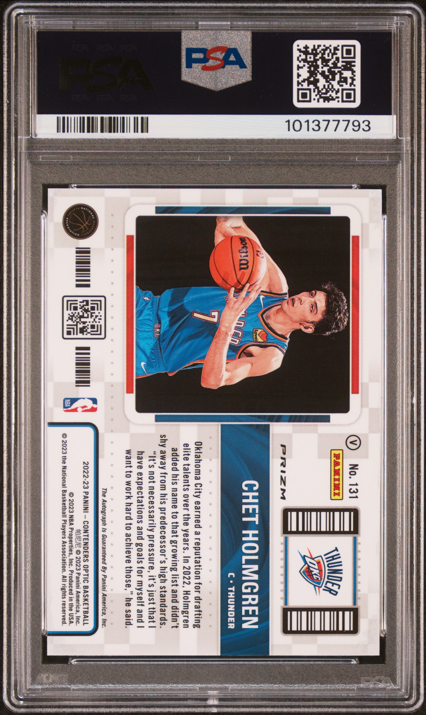 2022 Panini Contenders Optic Chet Holmgren #131 (Variation-Autograph) Mint 9 back