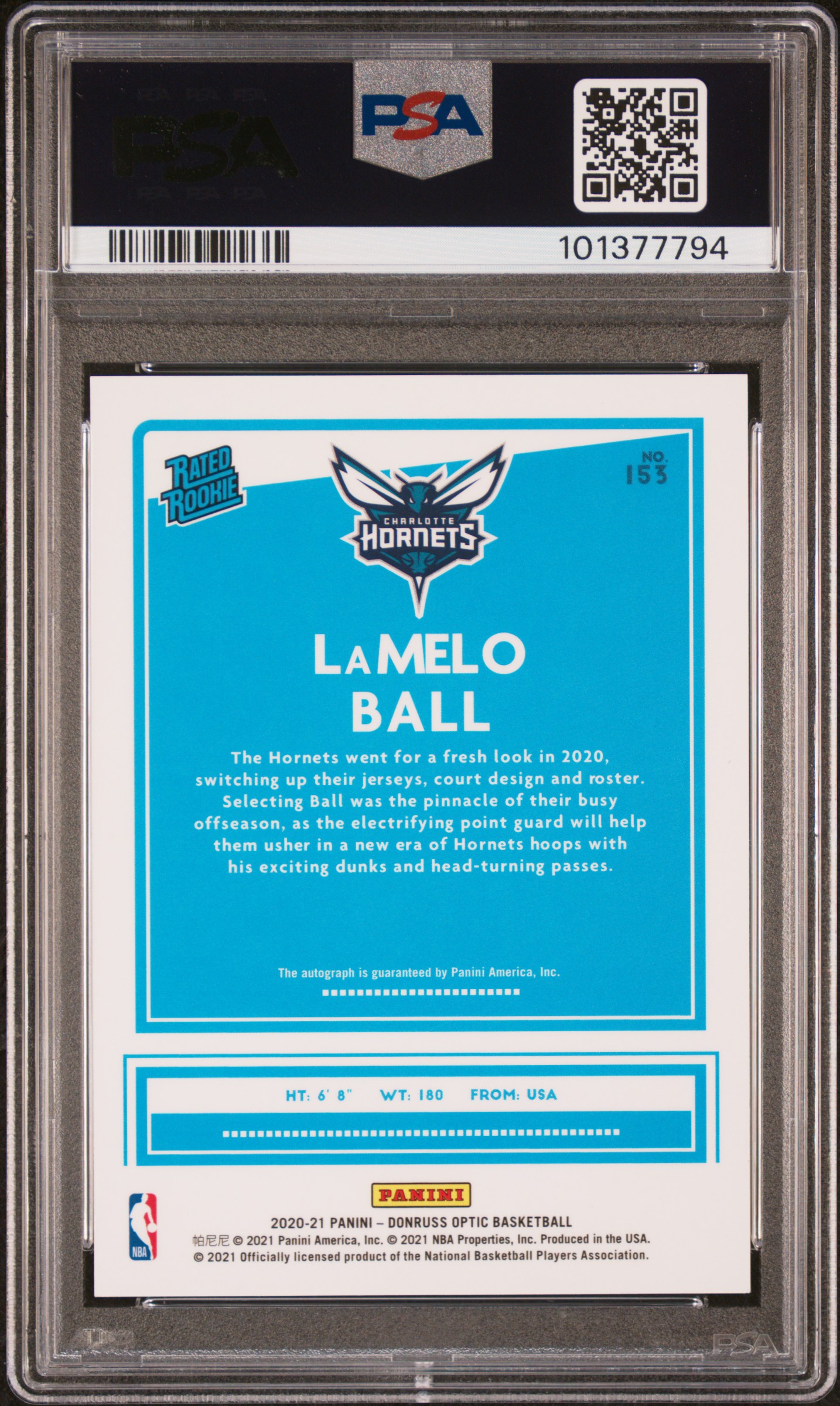 2020 Panini Donruss Optic Lamelo Ball #153 (Autograph) Mint 9 back
