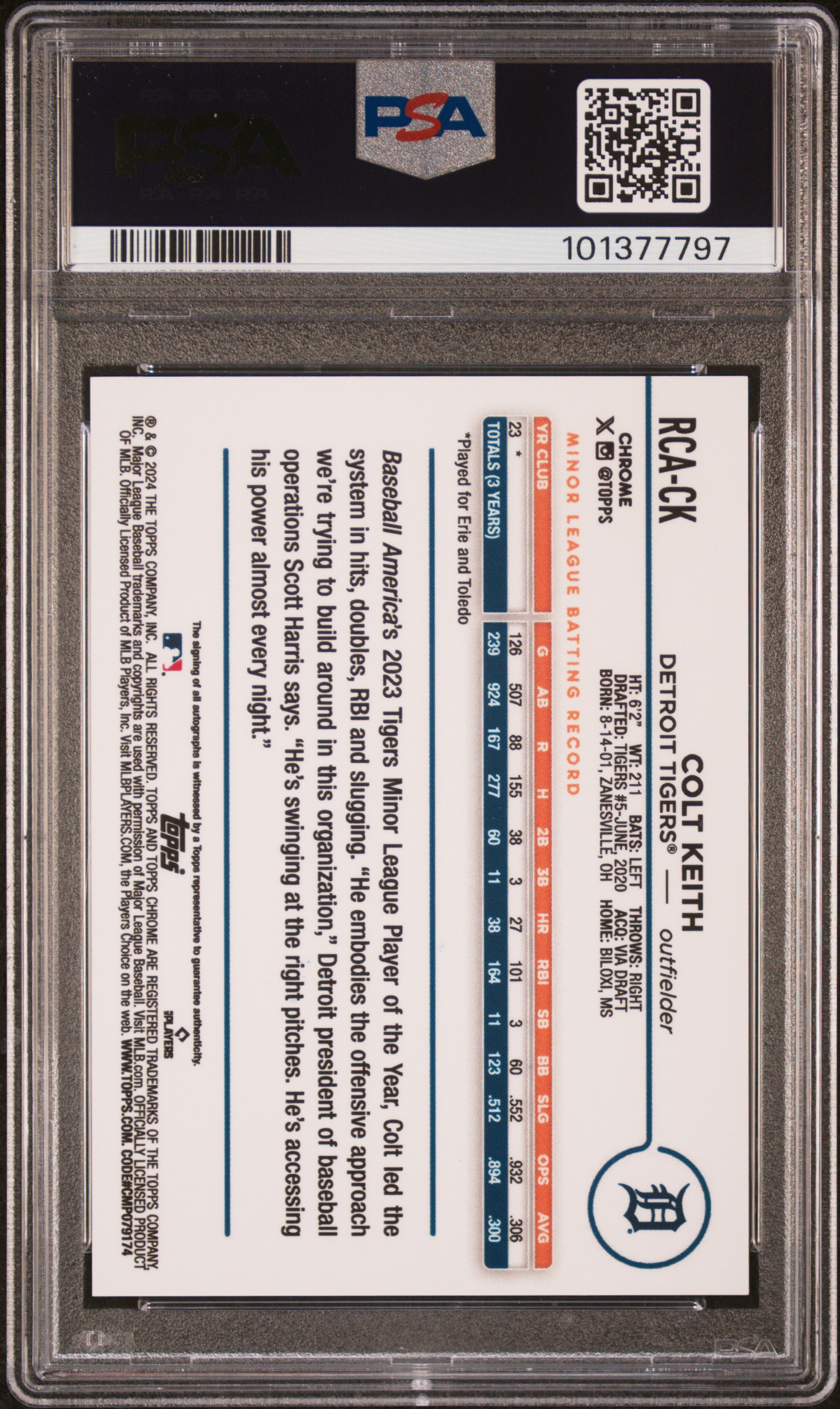 2024 Topps Chrome Logofractor Edition Mlb Refractor Chrome Autographs Colt Keith #Rcack (Autograph-Orange Ref) Gem Mt 10 back