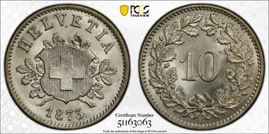 1873 B 10 Rap MS66
