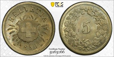 1850 BB 5 Rap MS65