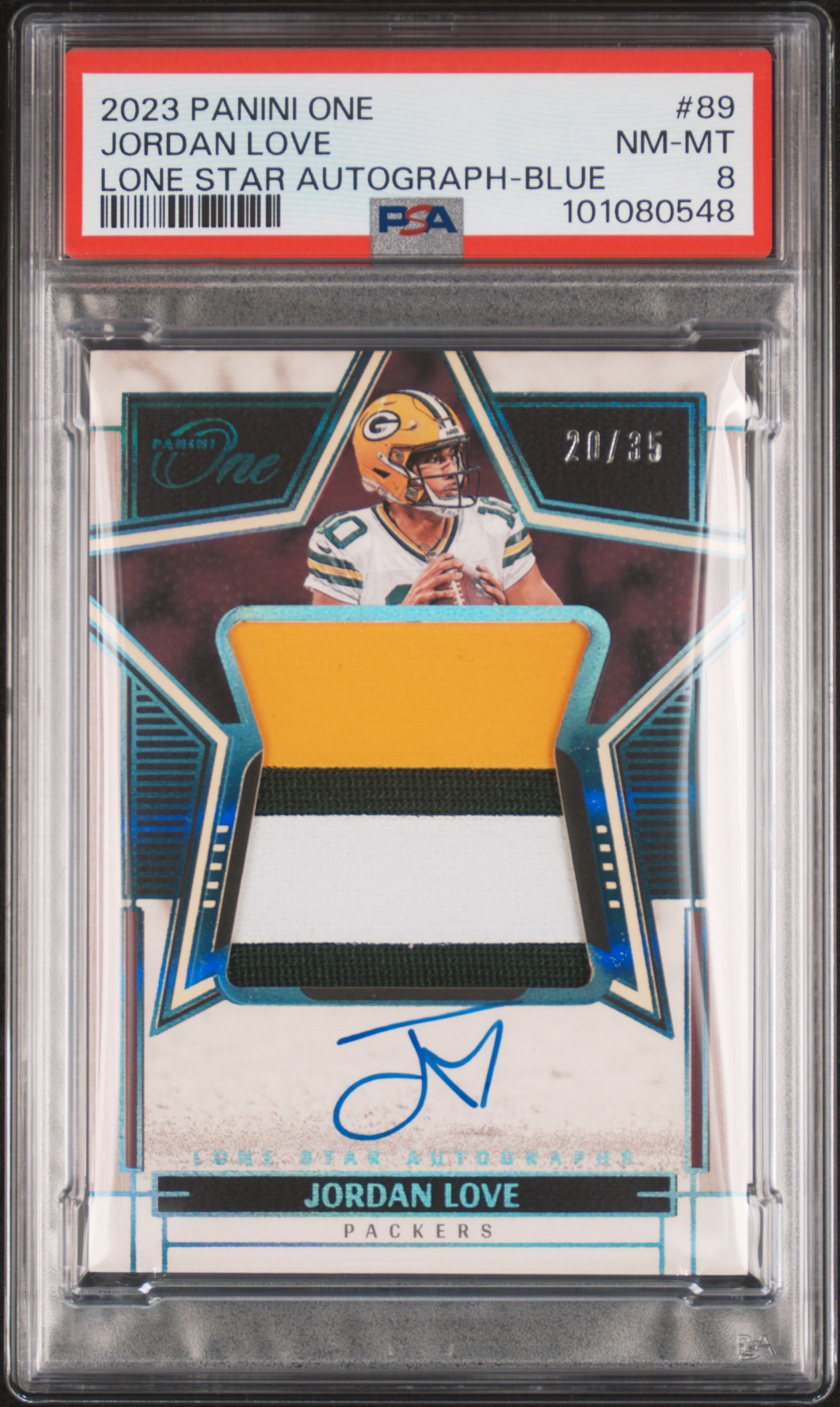 2023 Panini One Jordan Love #89 (Lone Star Autograph-Blue) Nm-Mt 8 front