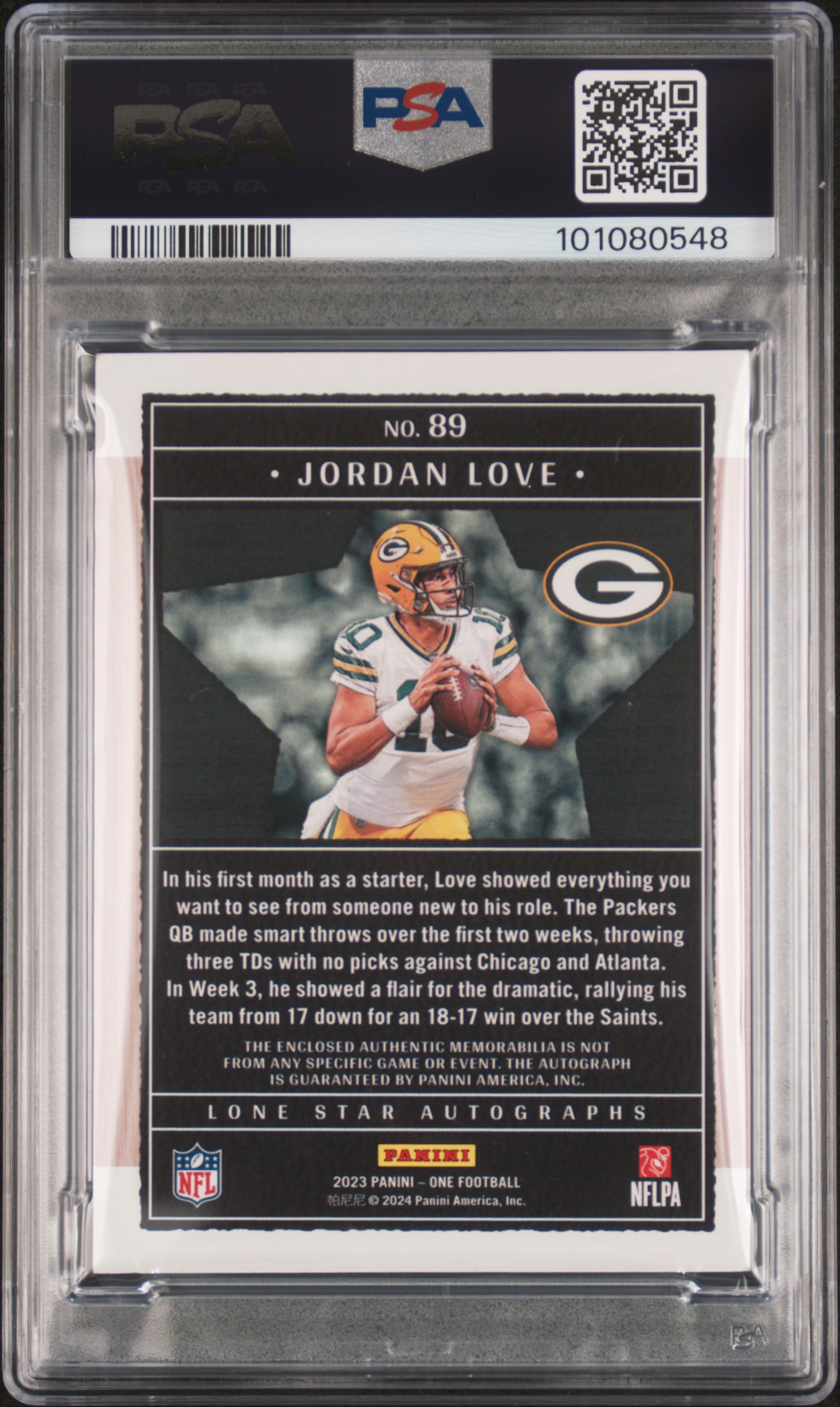 2023 Panini One Jordan Love #89 (Lone Star Autograph-Blue) Nm-Mt 8 back