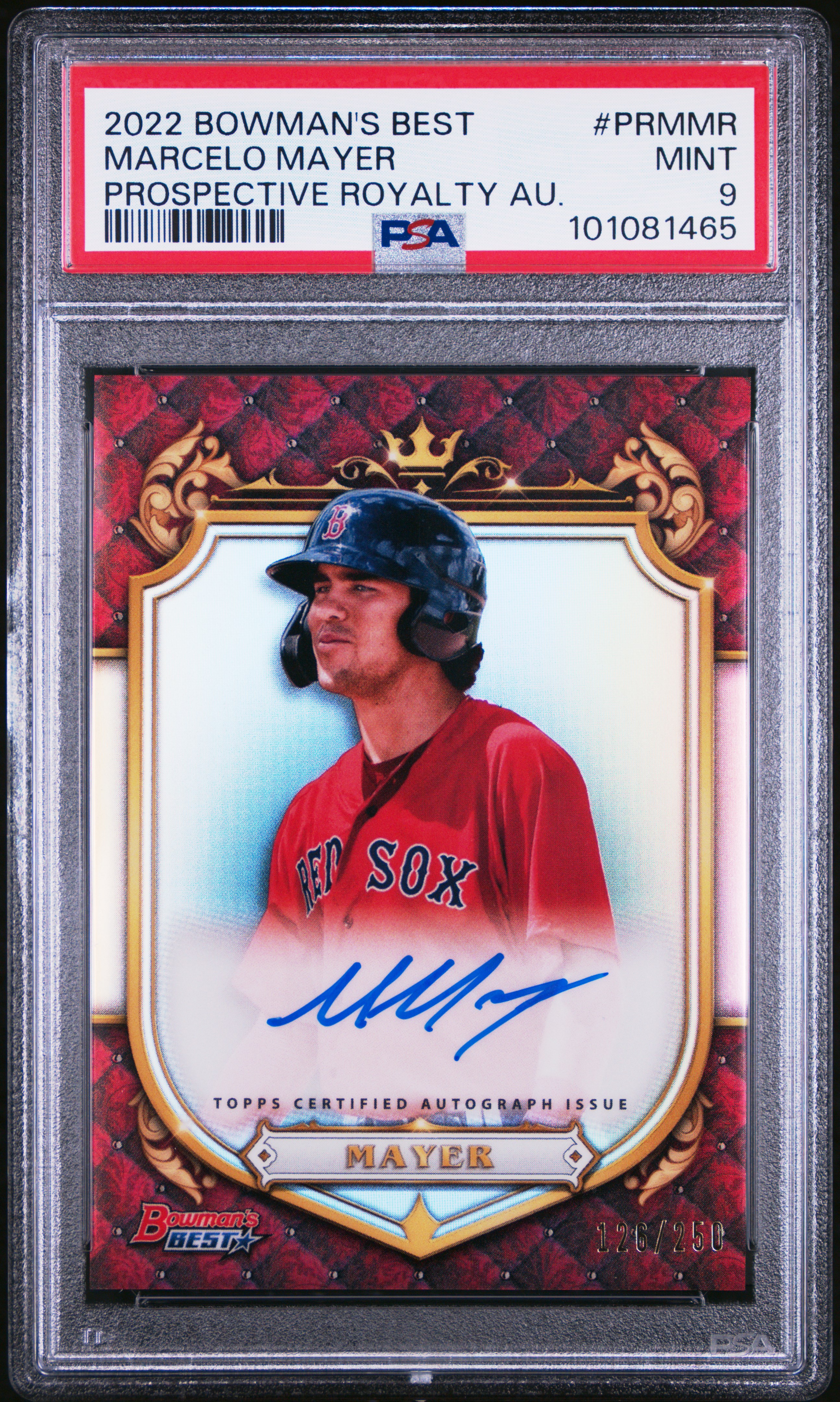 2022 Bowman's Best Prospective Royalty Autographs Marcelo Mayer #Prmmr (Prospective Royalty Au.) Mint 9 front