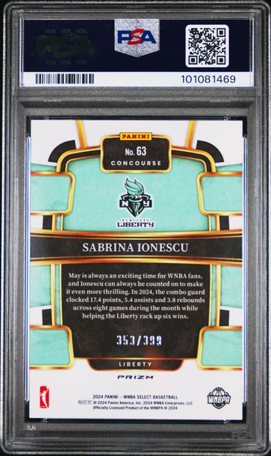 2024 Panini Select Wnba Sabrina Ionescu #63 (Red & Blue Prizm) Mint 9 back