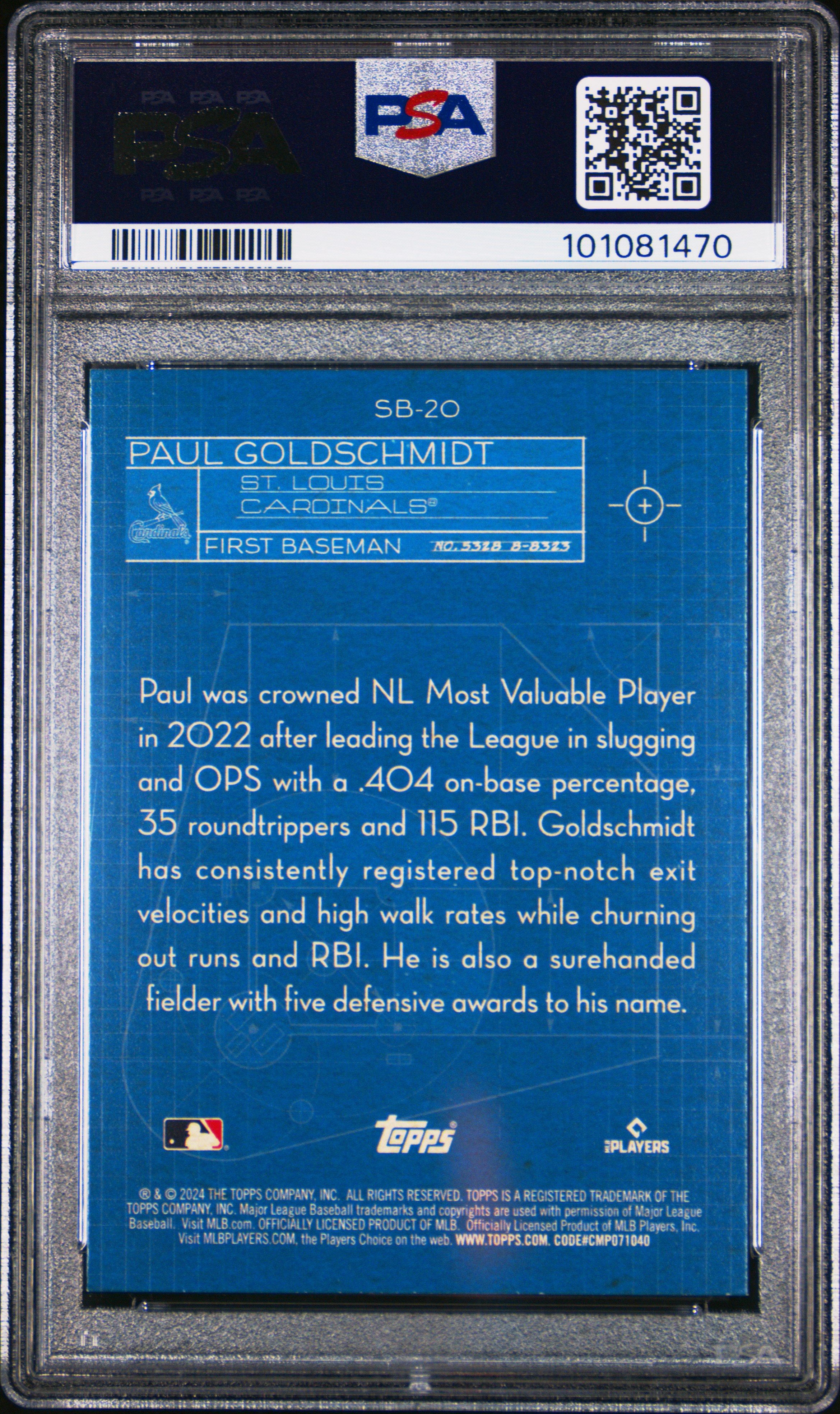 2024 Topps Superstar Blueprint Paul Goldschmidt #Sb20 Gem Mt 10 back