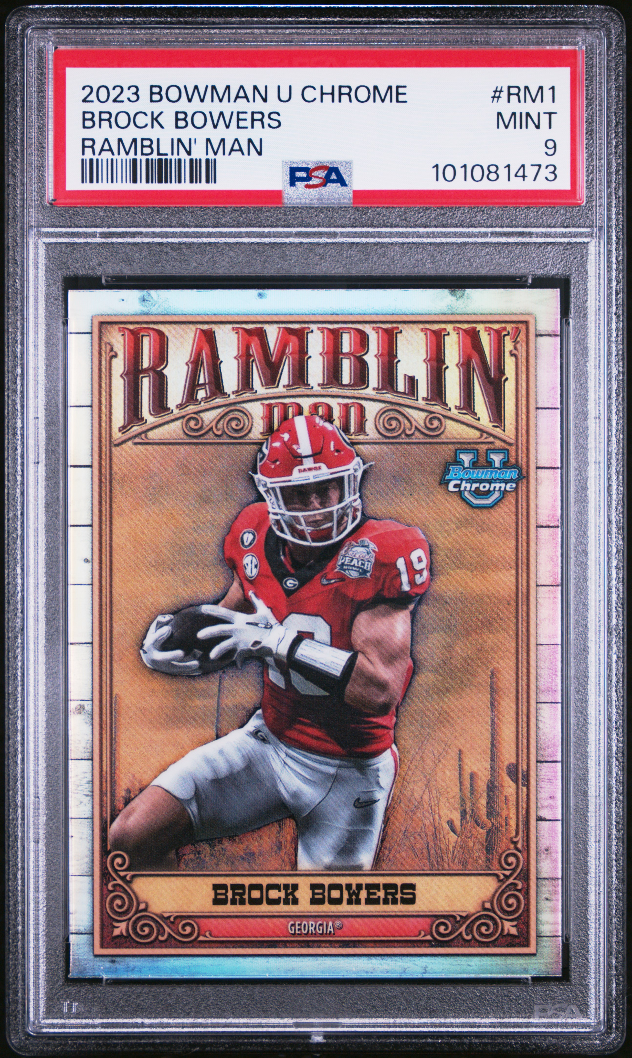 2023 Bowman University Chrome Ramblin' Man Brock Bowers #Rm1 Mint 9 front