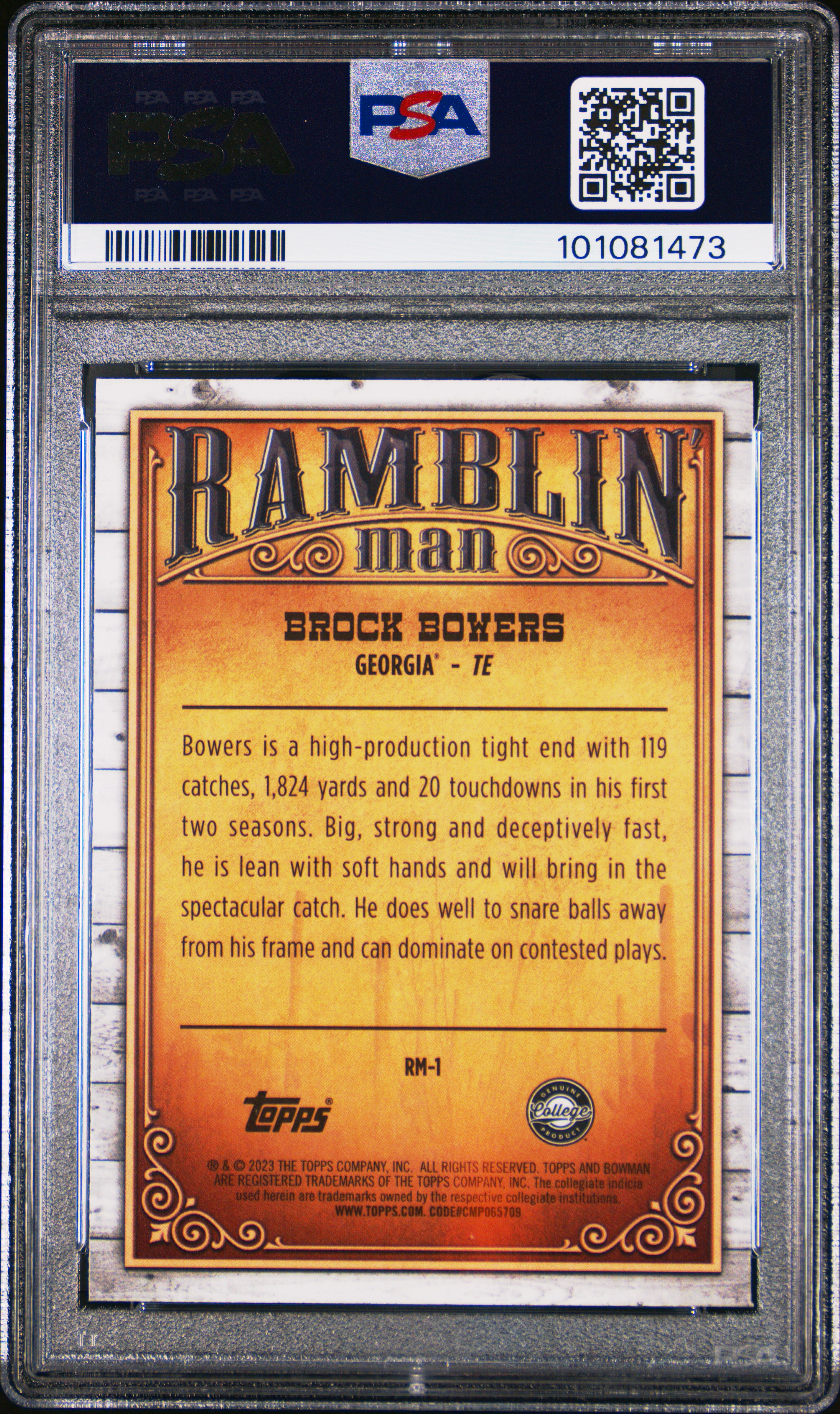 2023 Bowman University Chrome Ramblin' Man Brock Bowers #Rm1 Mint 9 back